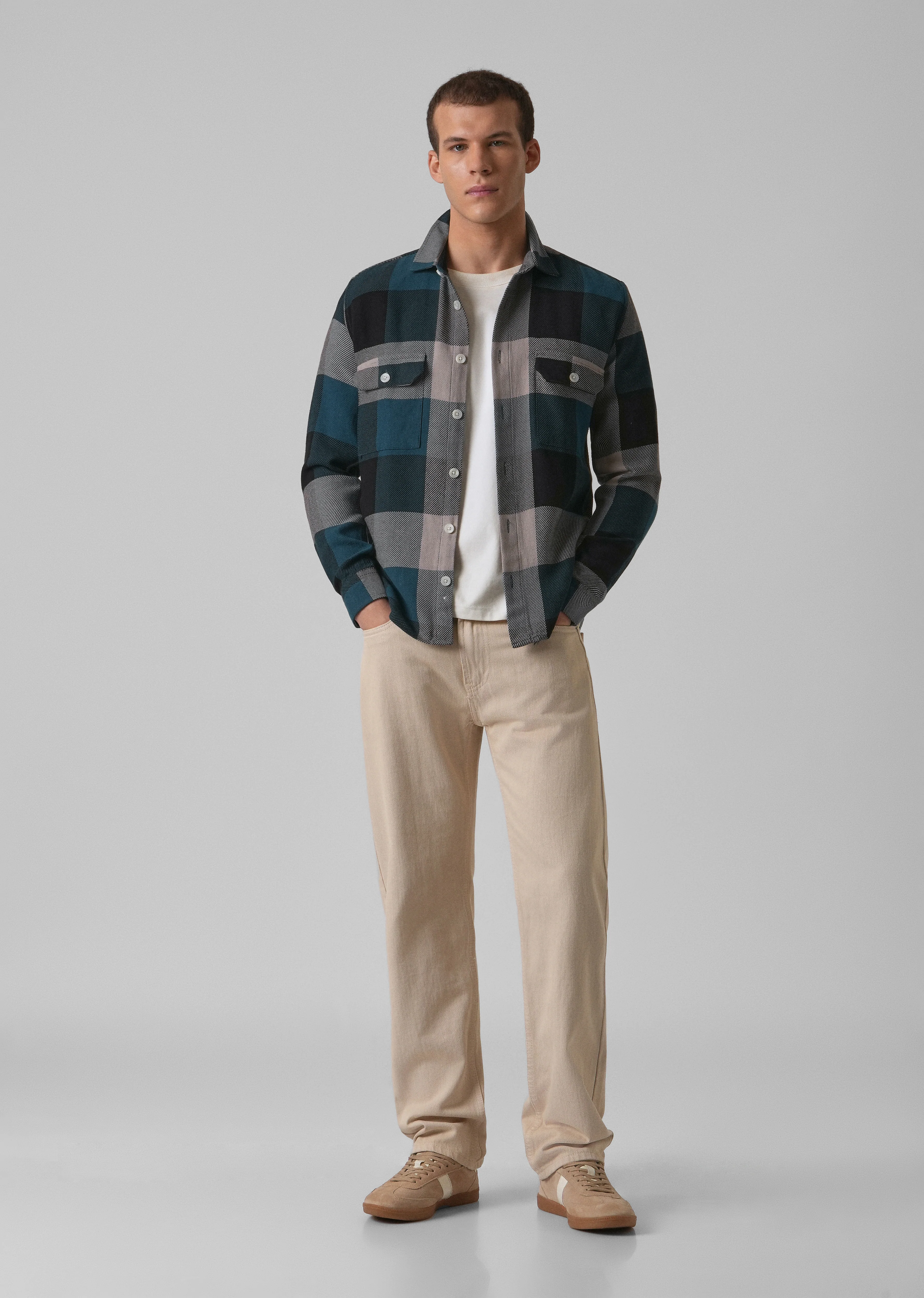 Teal Blue Brushed Cotton Check Shirt - Image 6