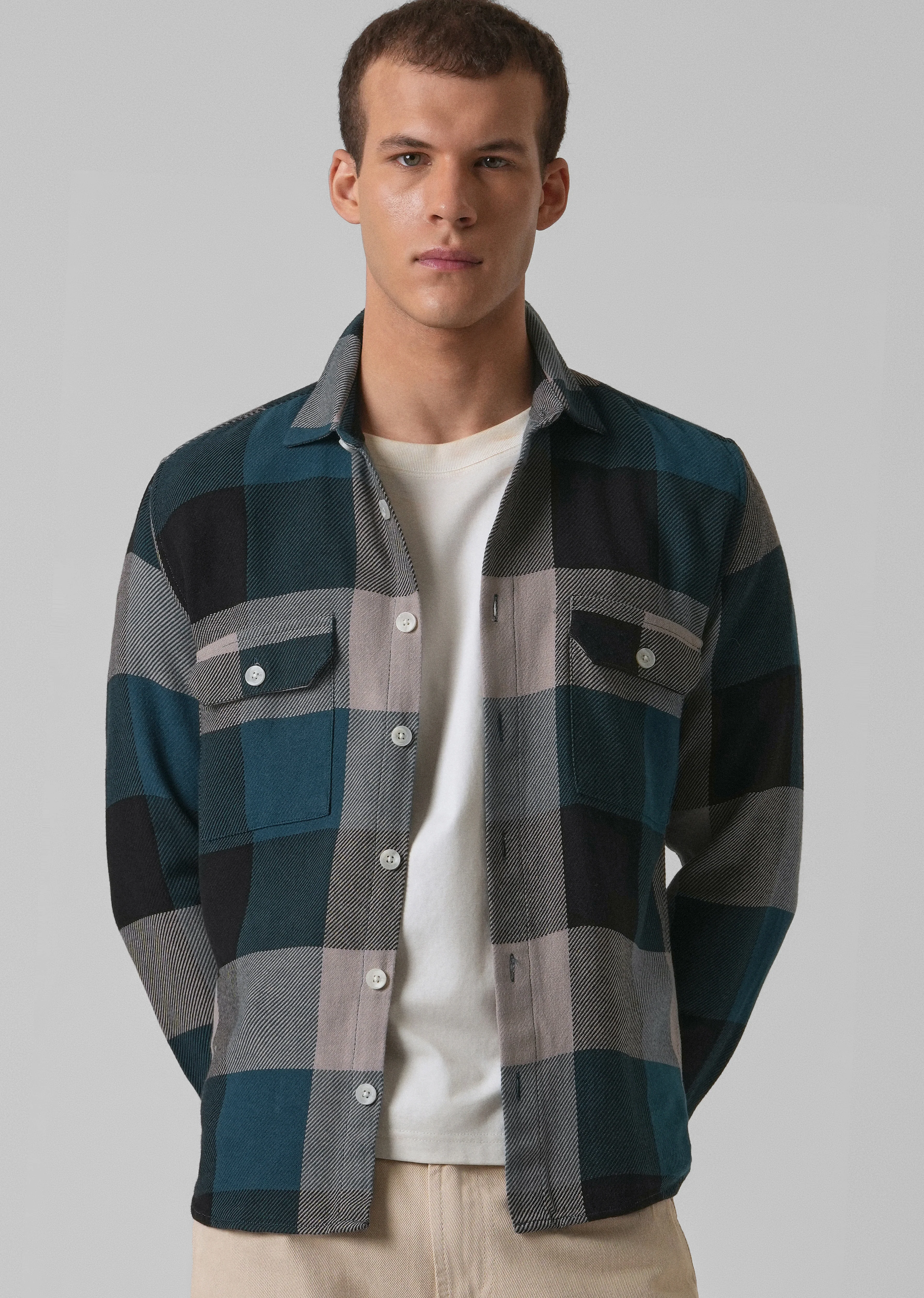 Teal Blue Brushed Cotton Check Shirt - Image 7