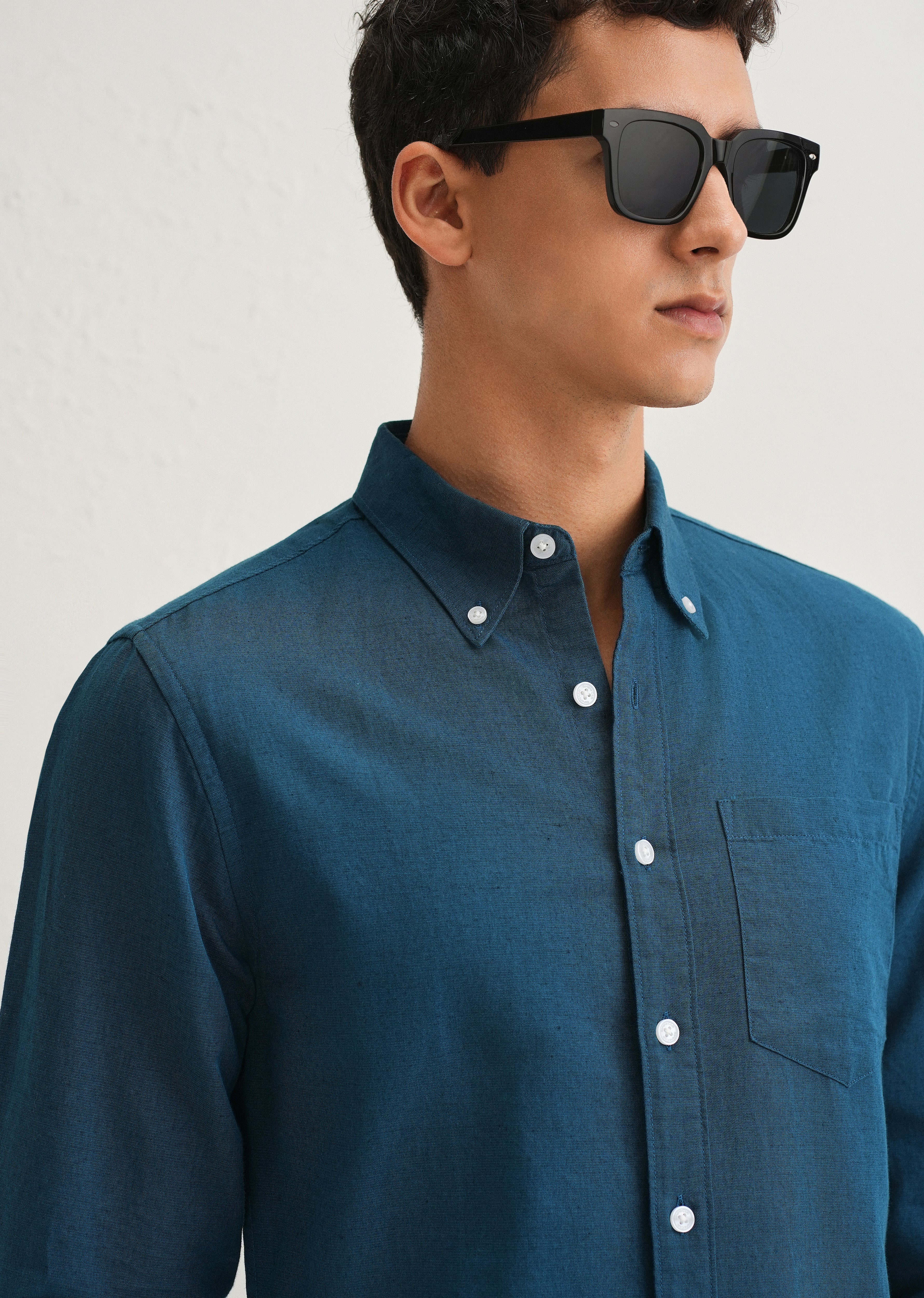 Teal Blue Cotton Linen Shirt - Image 5