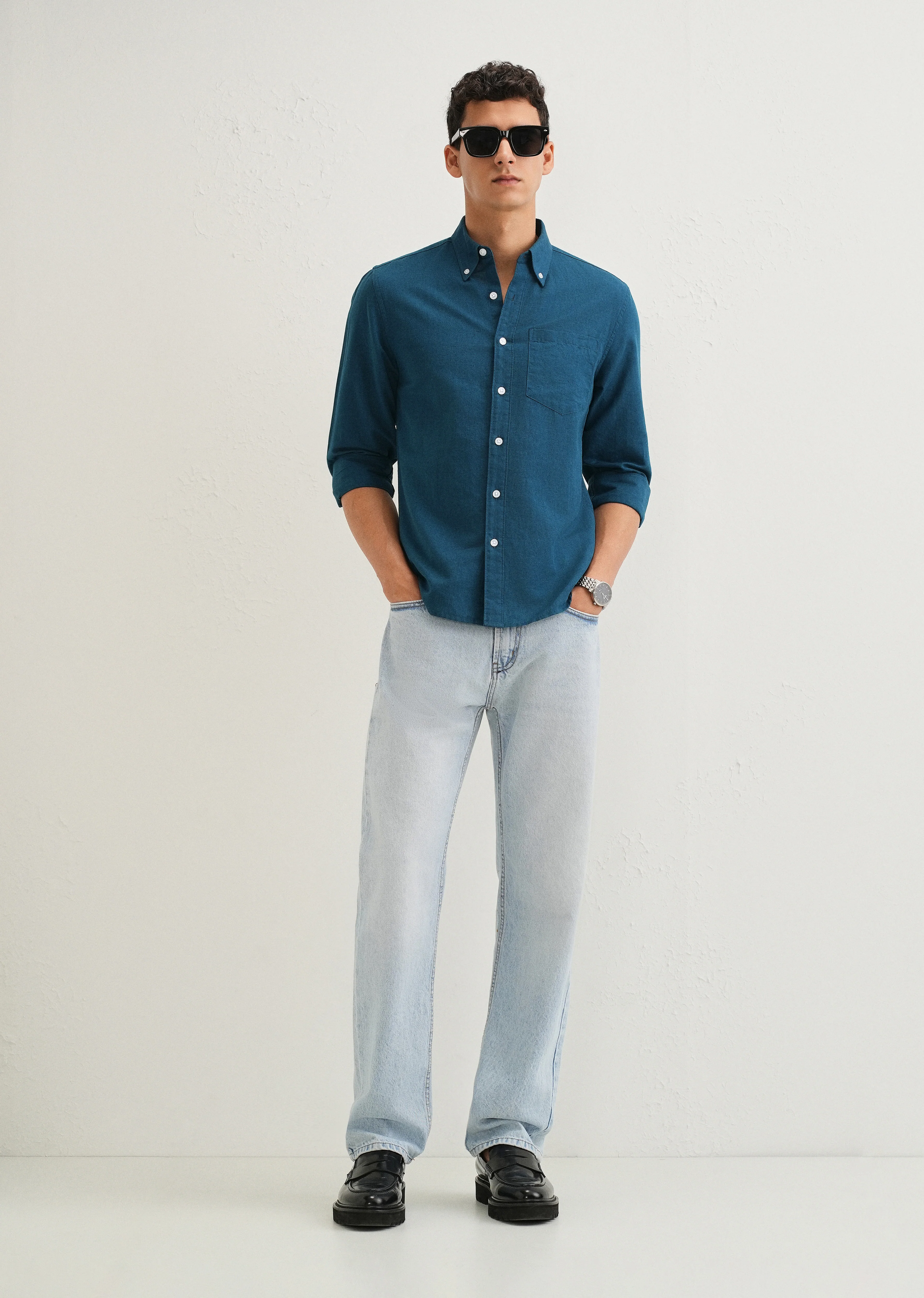 Teal Blue Cotton Linen Shirt - Image 6