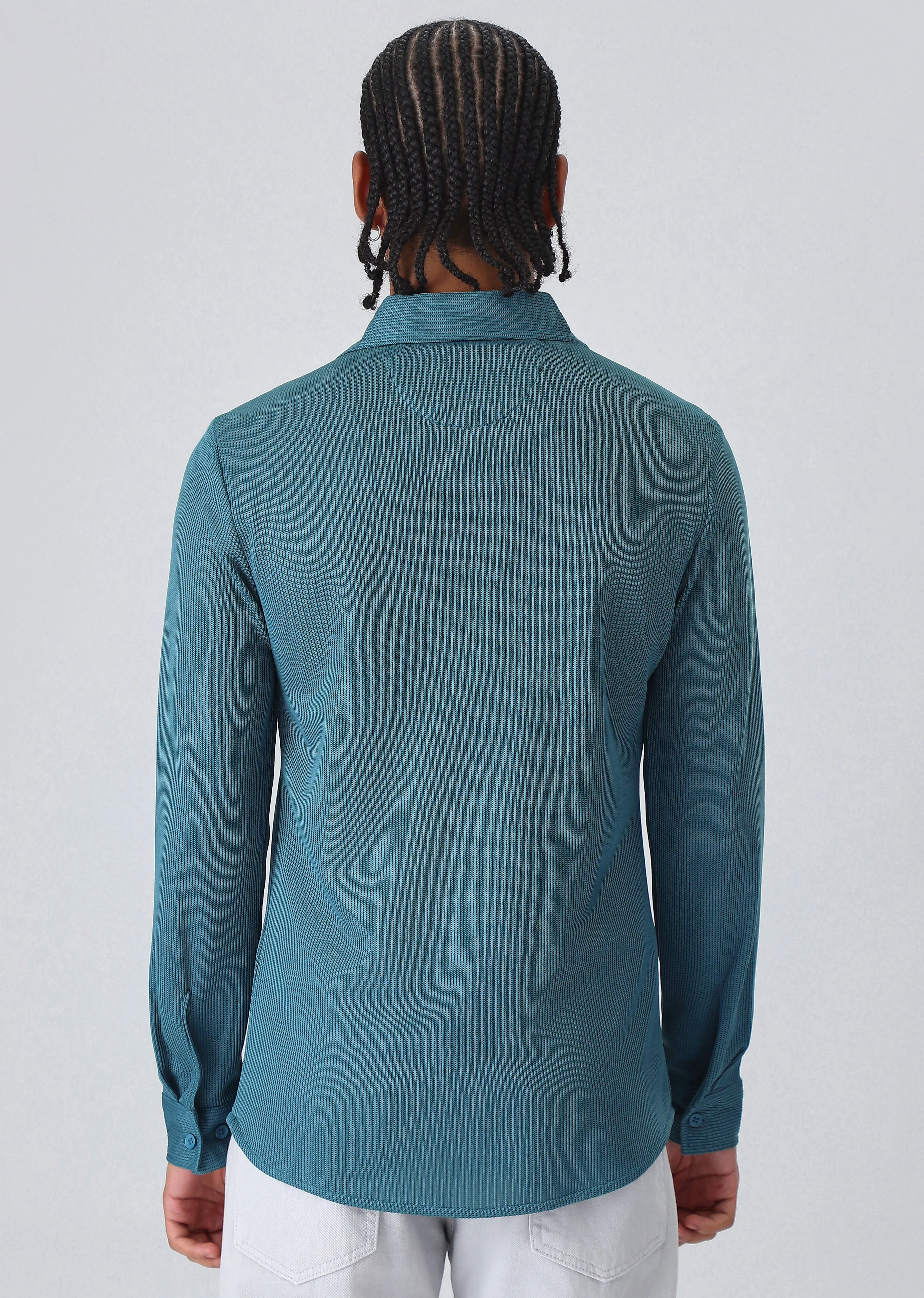 Teal Blue Plain Knitted Shirt - Image 2