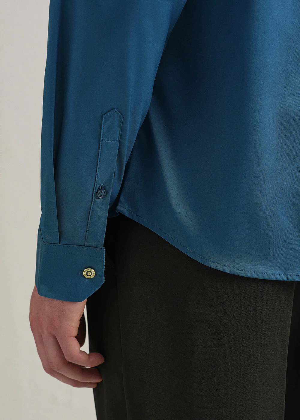 Teal Blue Plain Stitchless Placket Shirt - Image 2