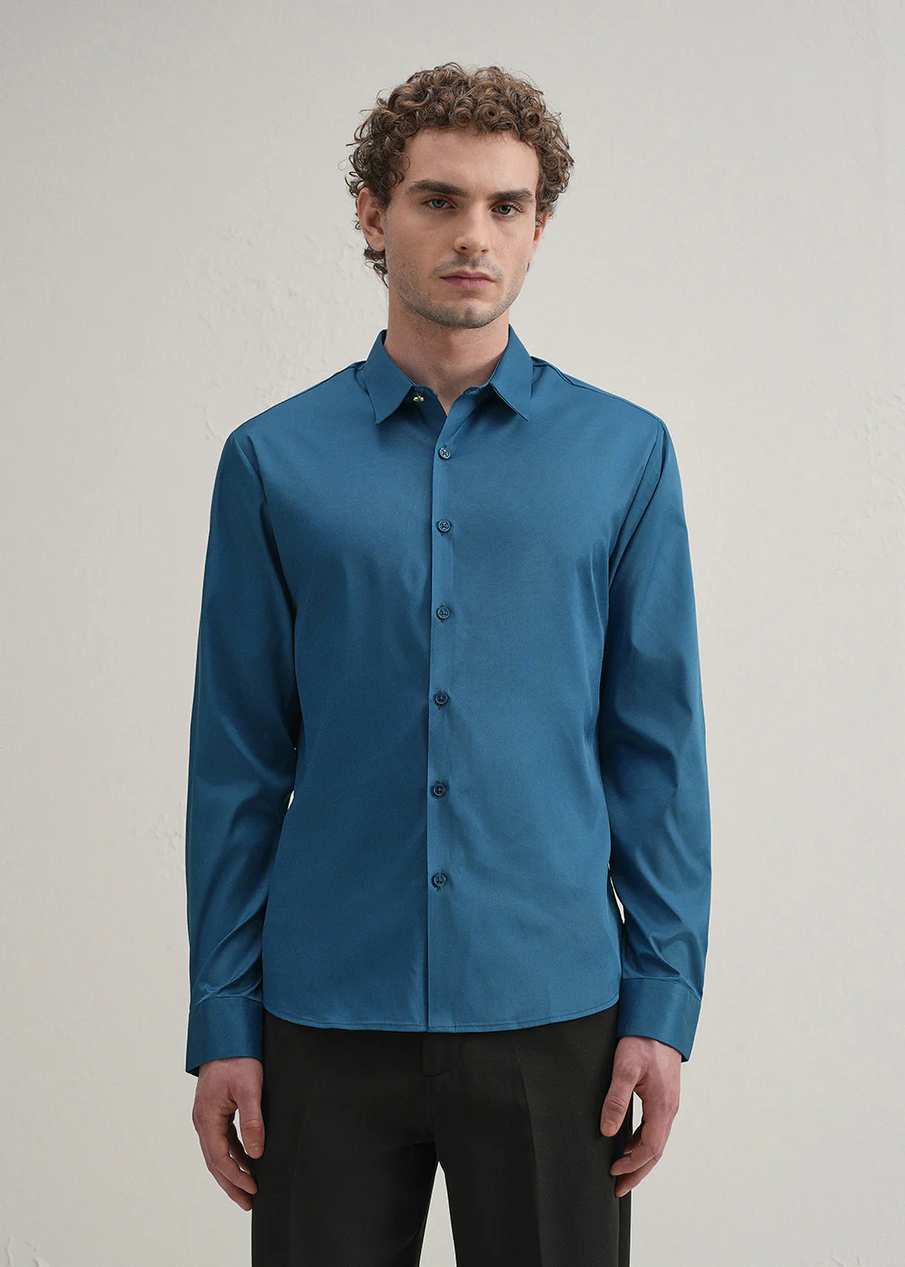 Teal Blue Plain Stitchless Placket Shirt - Image 3
