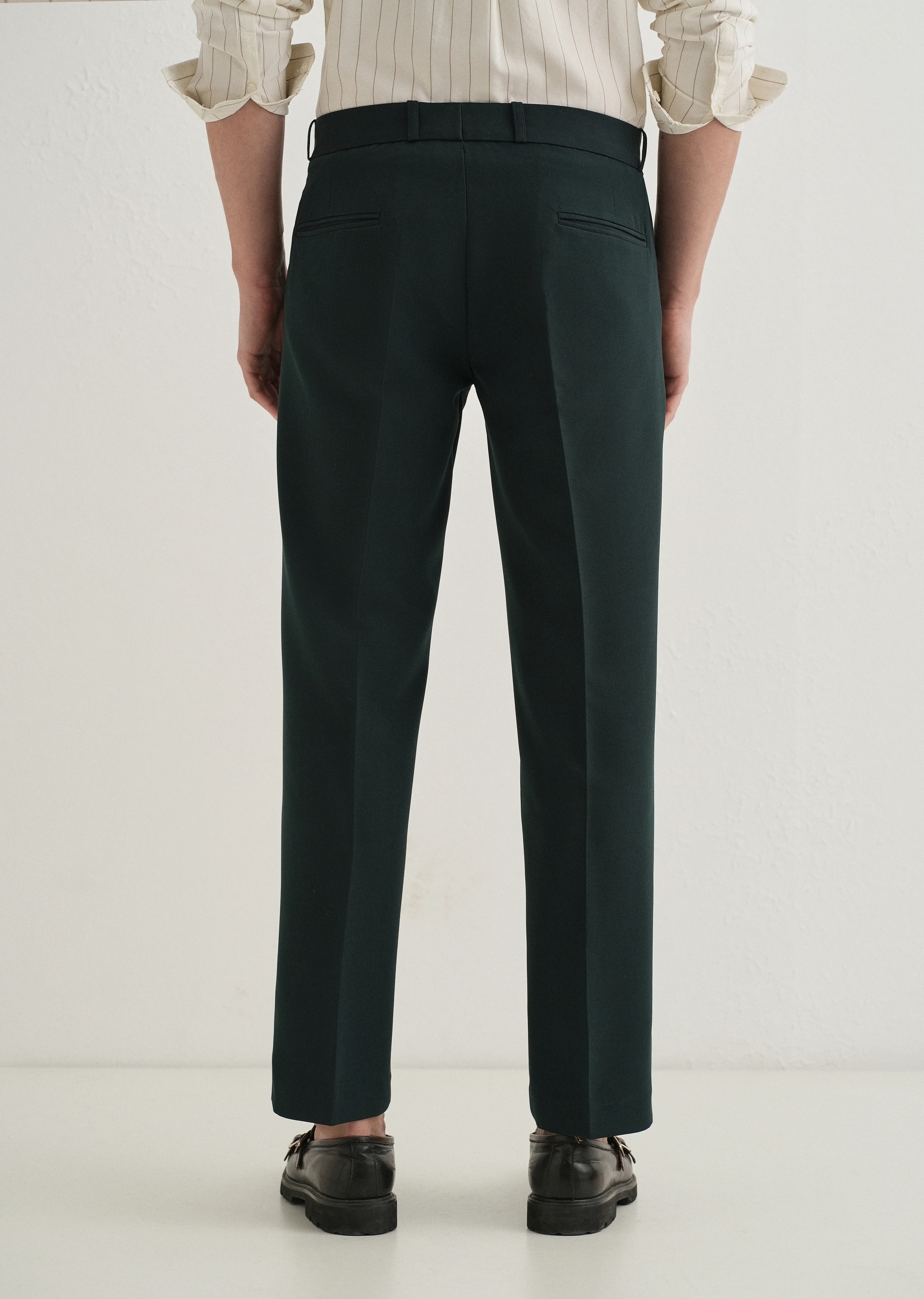 Teal Green Button-Tab Pleat Trouser - Image 2