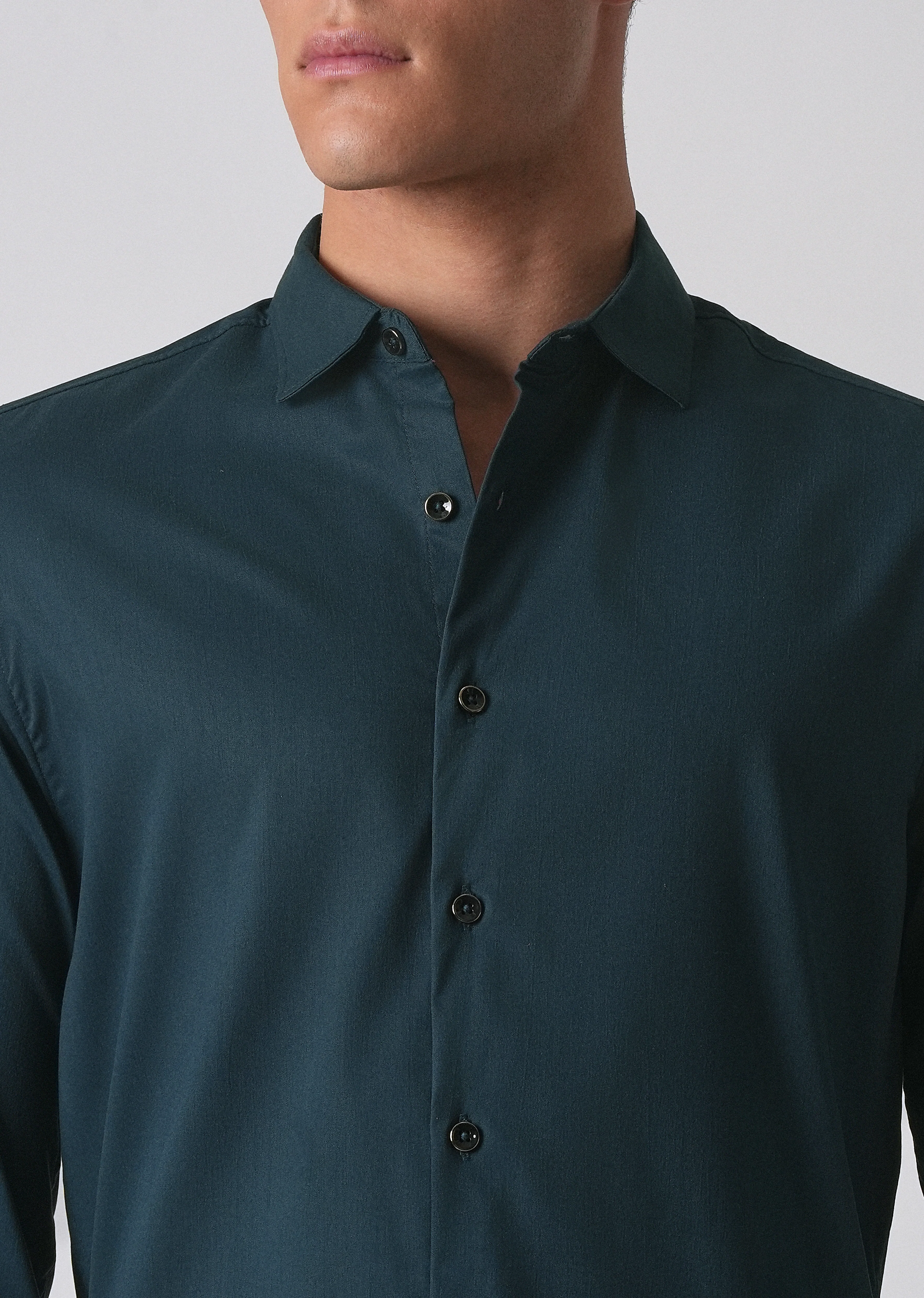 Teal Green Cotton Stretch Plain Shirt - Image 5