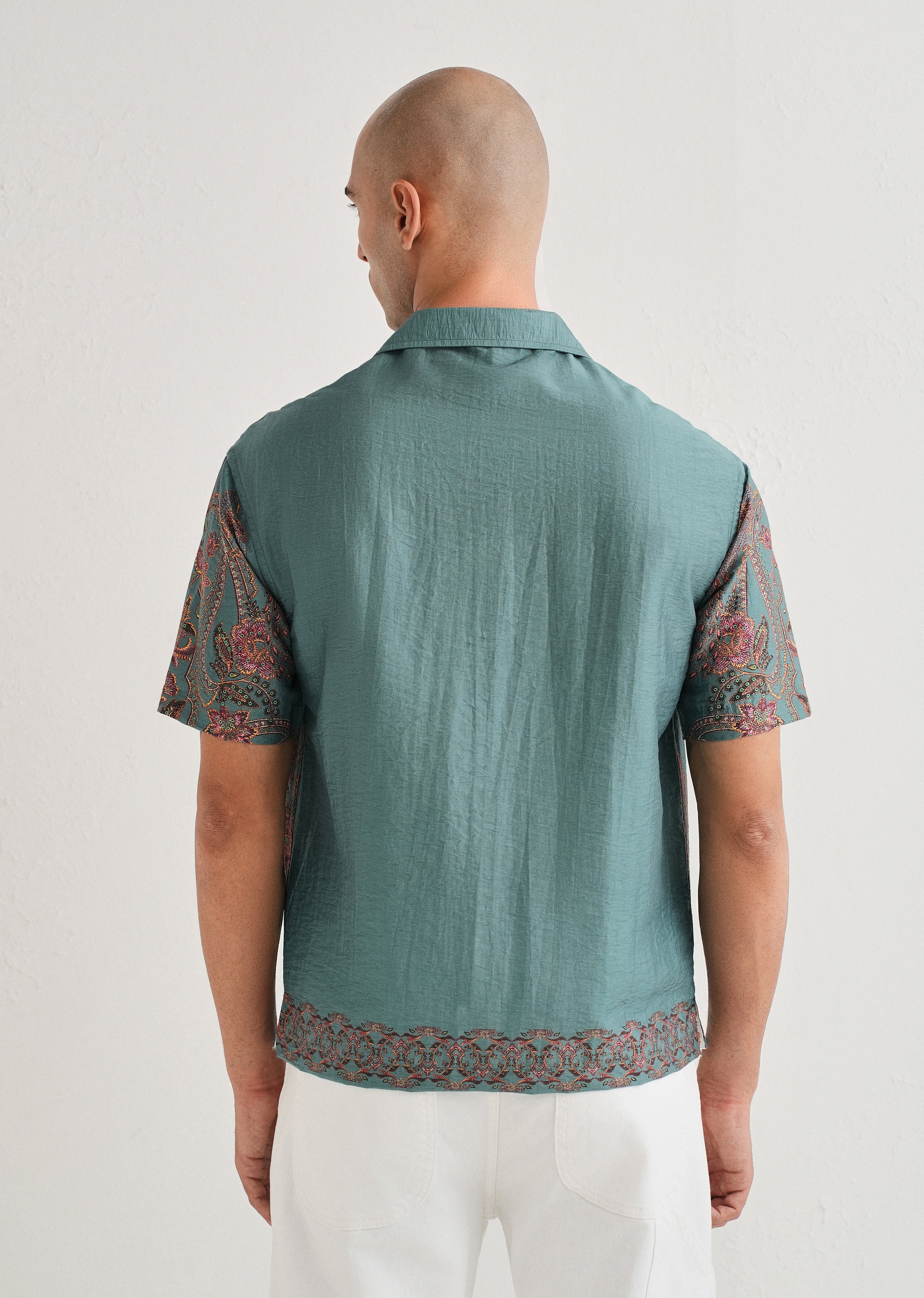 Teal Ornate Paisley Printed Shirt - Image 2