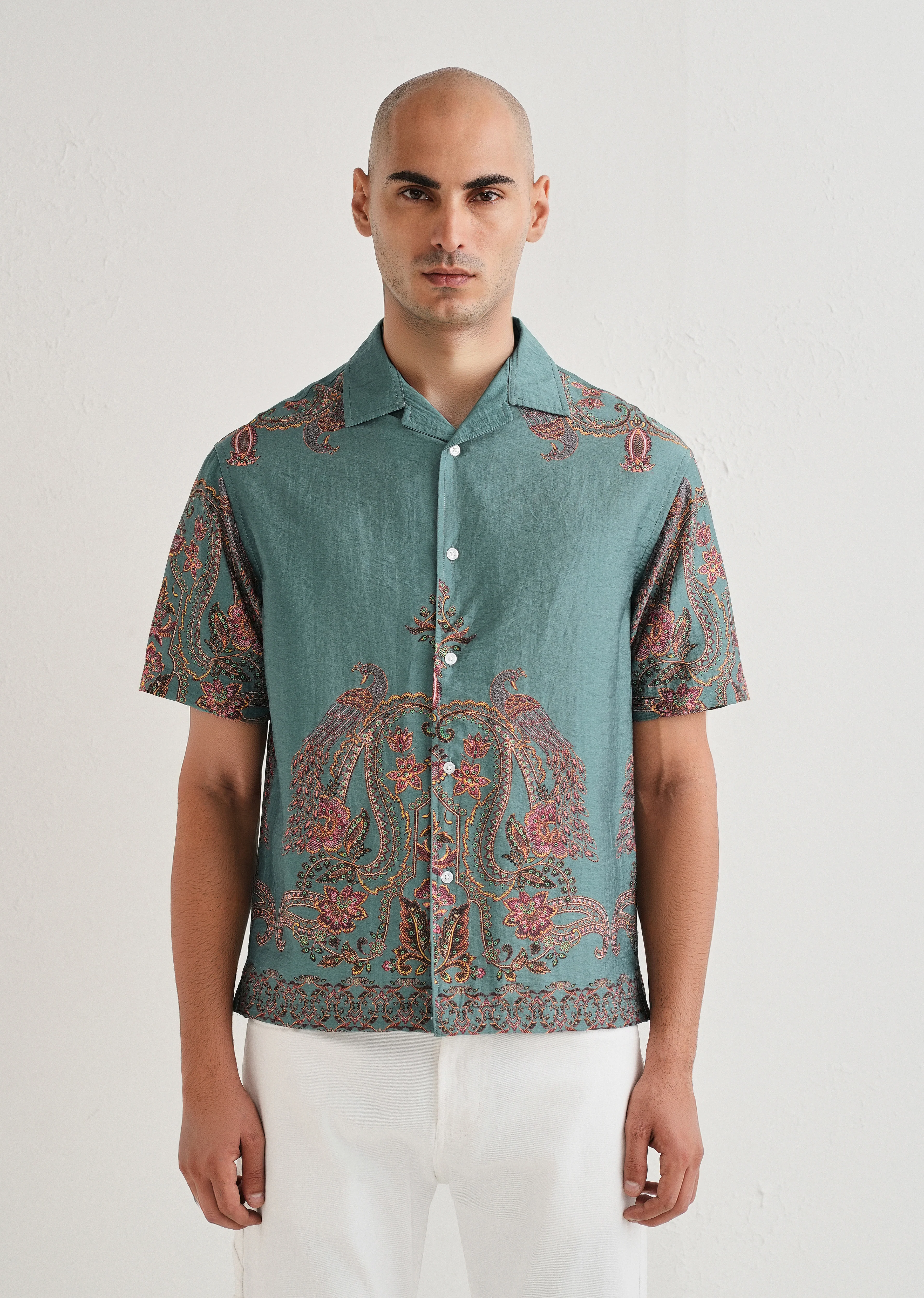 Teal Ornate Paisley Printed Shirt - Image 3