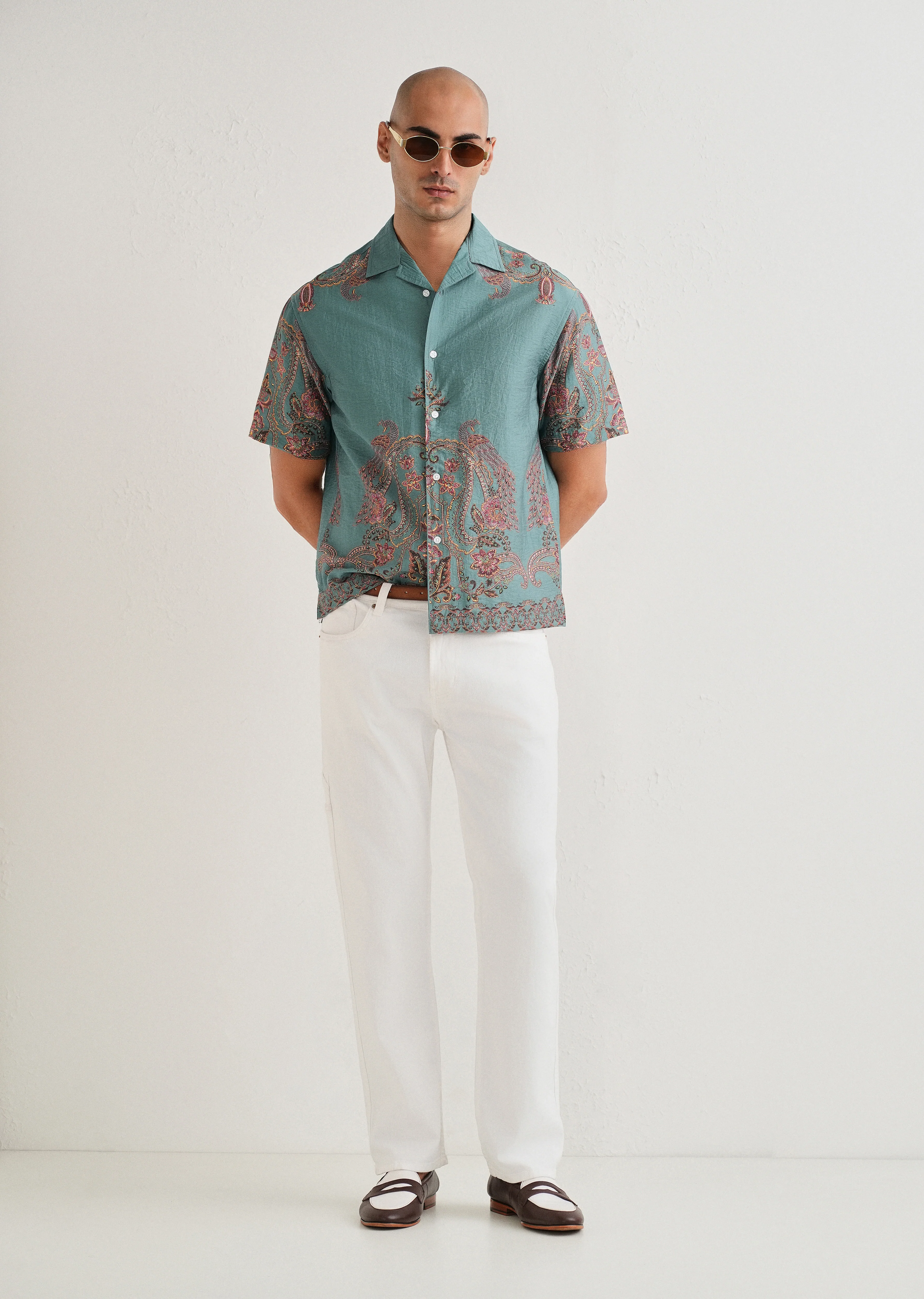 Teal Ornate Paisley Printed Shirt - Image 7