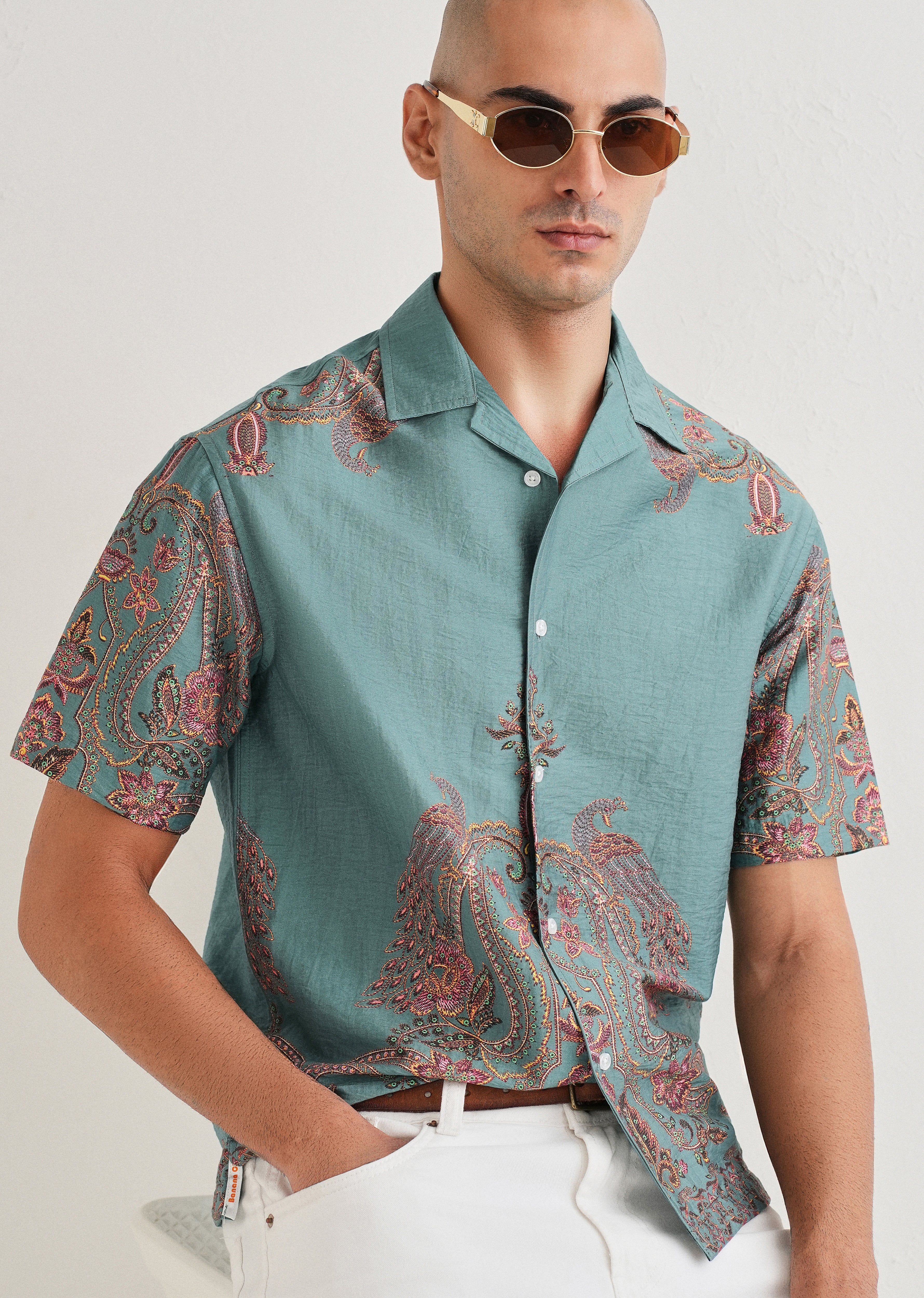 Teal Ornate Paisley Printed Shirt - Image 8