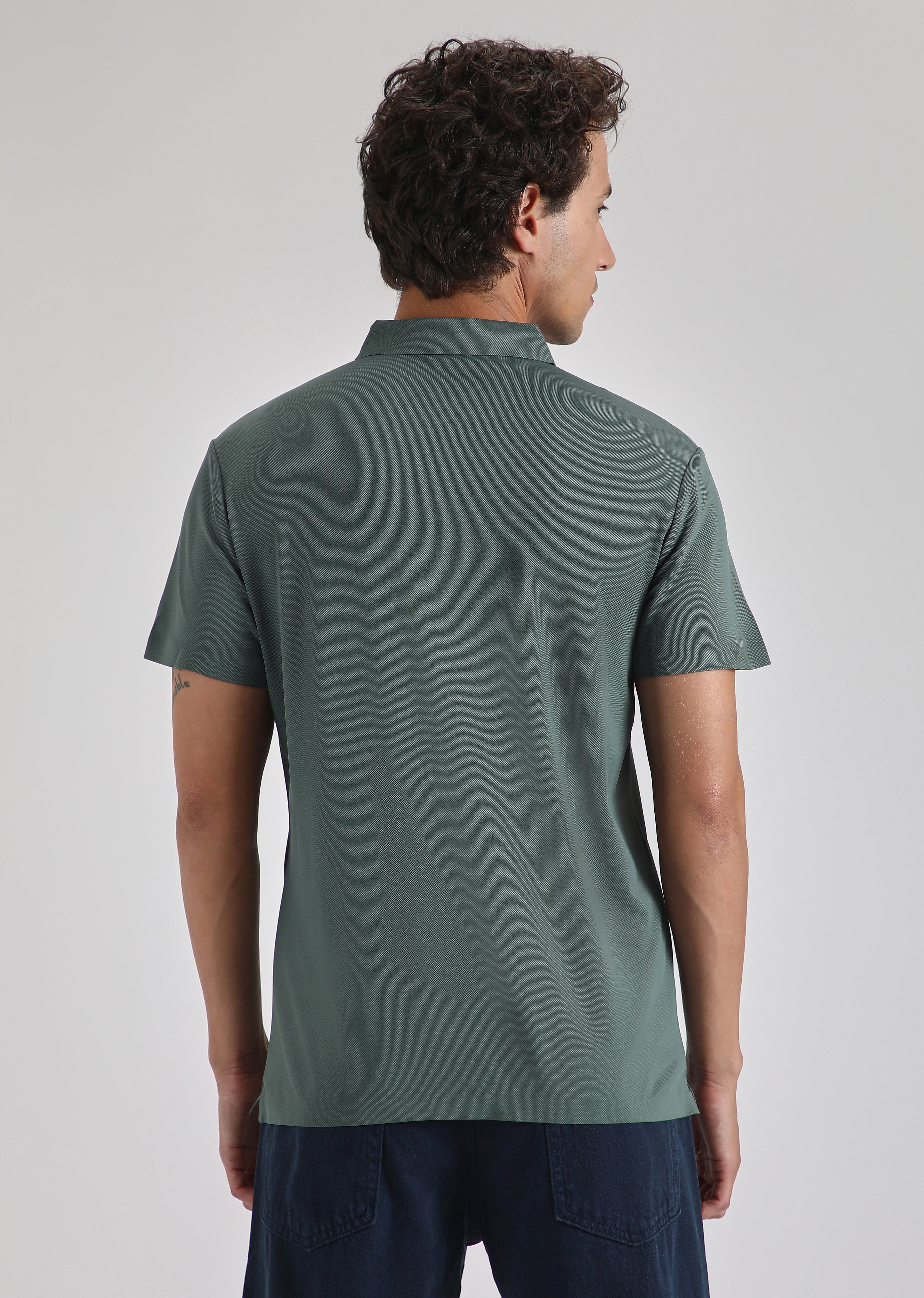 Teal Plain Zipper Stitchless Polo T-shirt - Image 4
