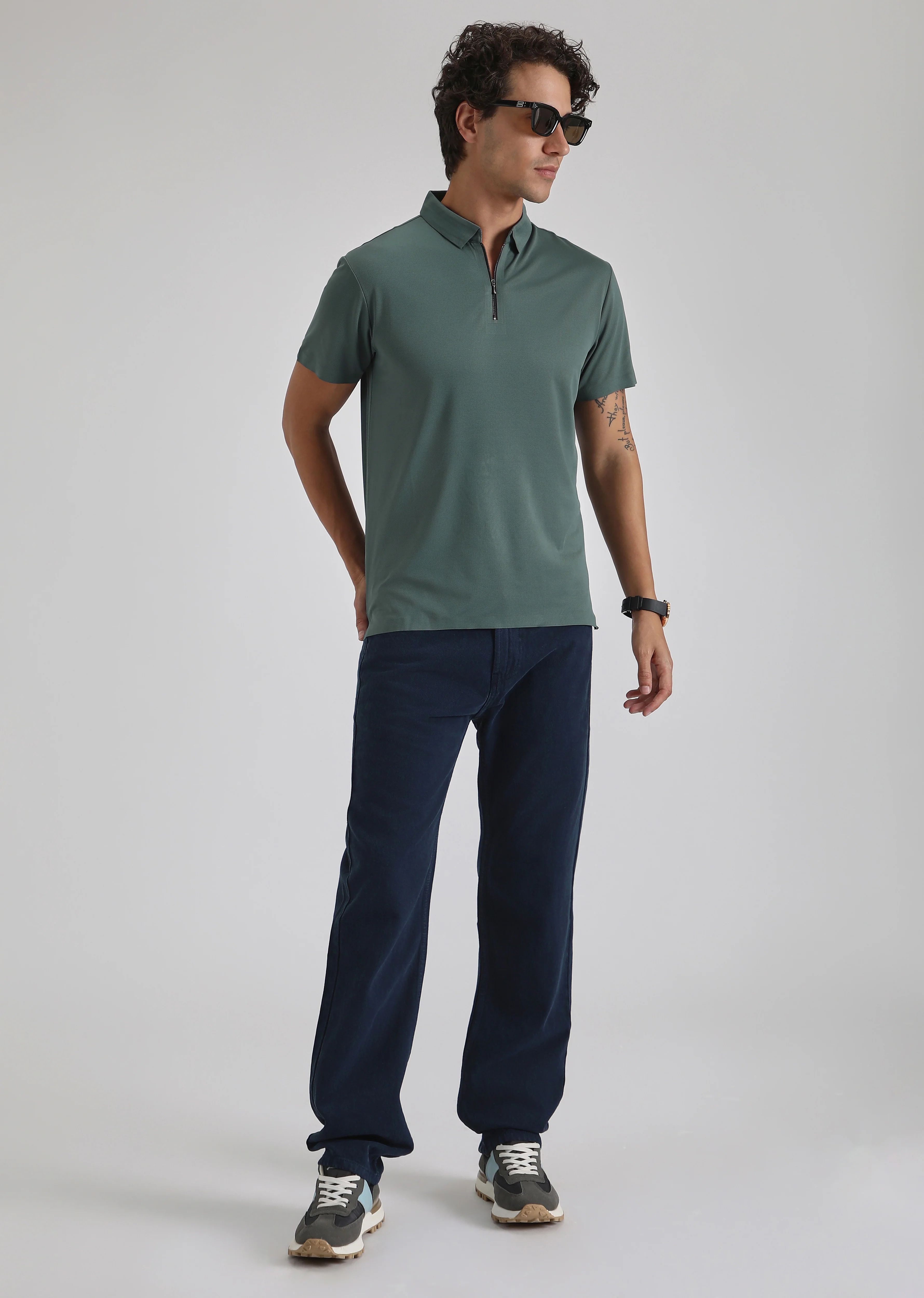 Teal Plain Zipper Stitchless Polo T-shirt - Image 6