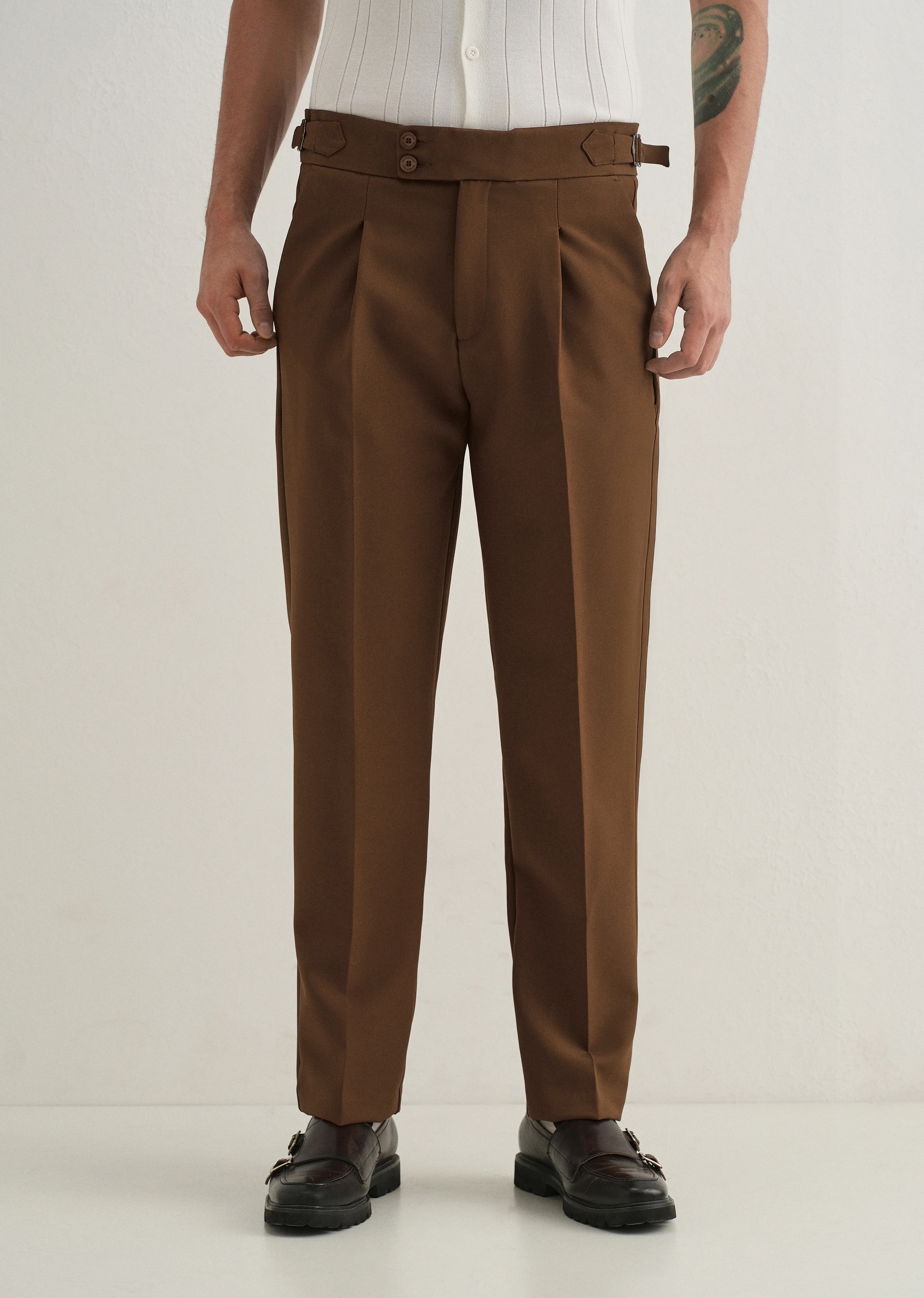 Terracotta Brown Pleated Gurkha Pant - Image 4