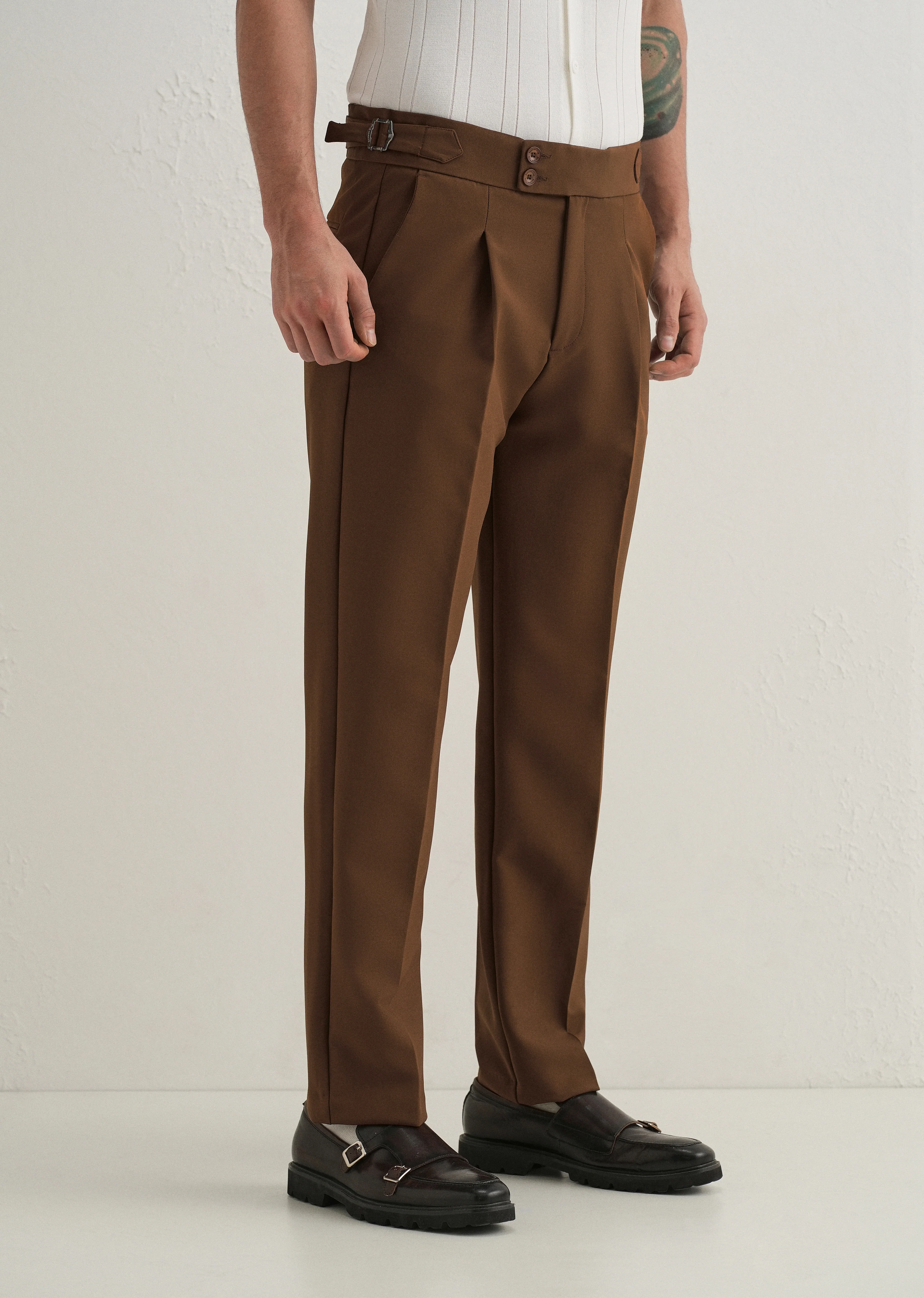 Terracotta Brown Pleated Gurkha Pant - Image 5