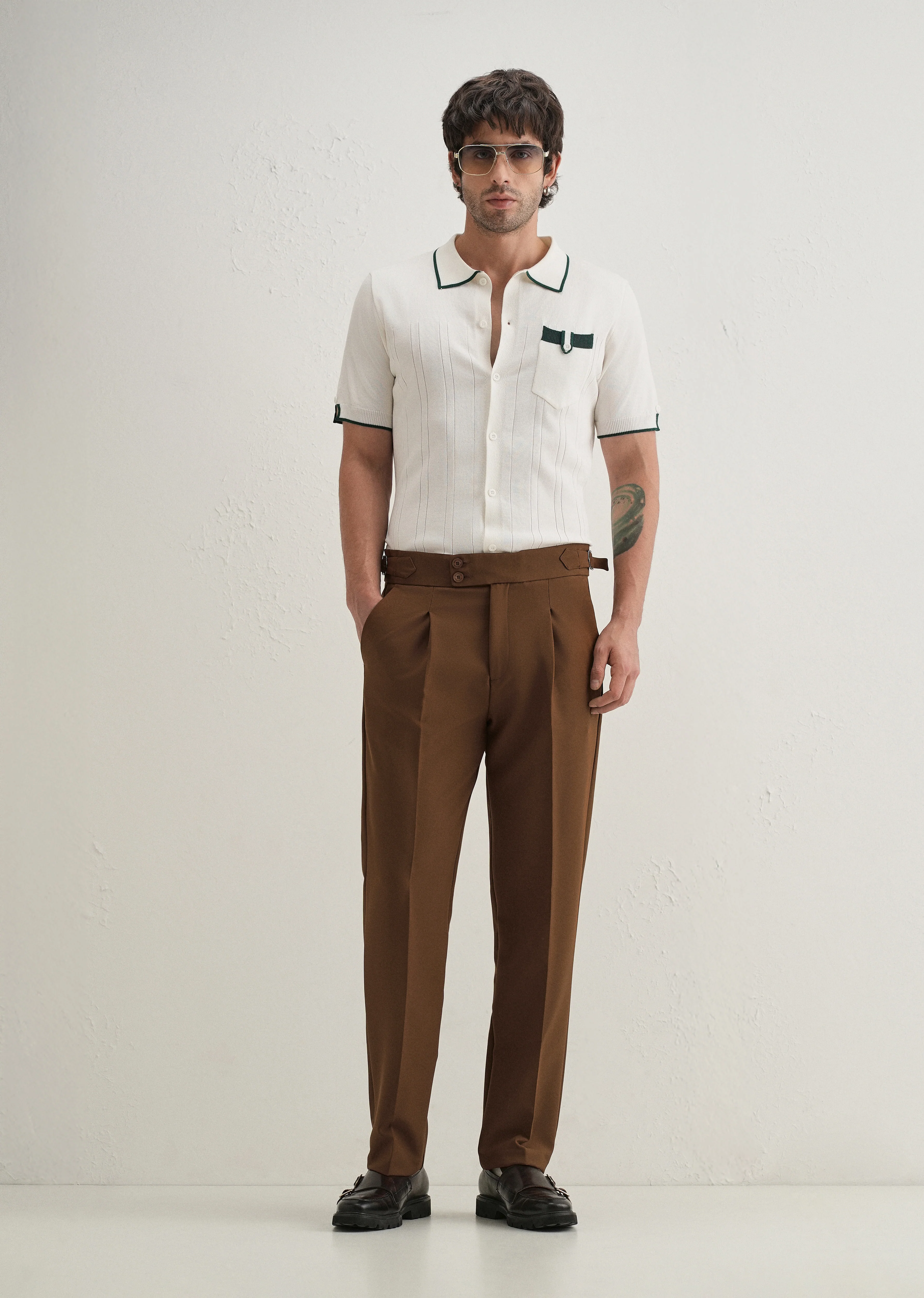 Terracotta Brown Pleated Gurkha Pant - Image 7