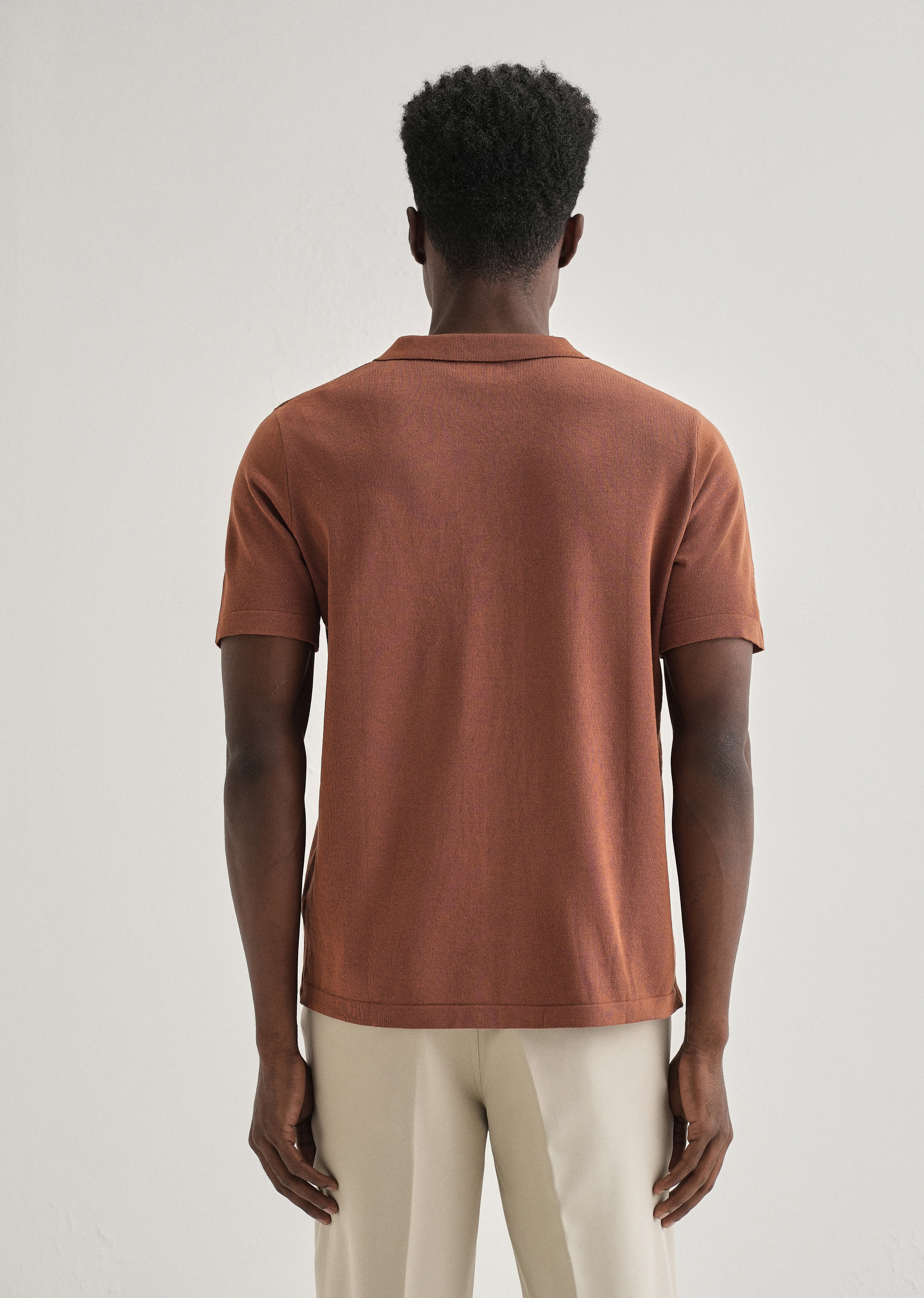 Terracotta Cuban Collar Knitted Shirt - Image 2