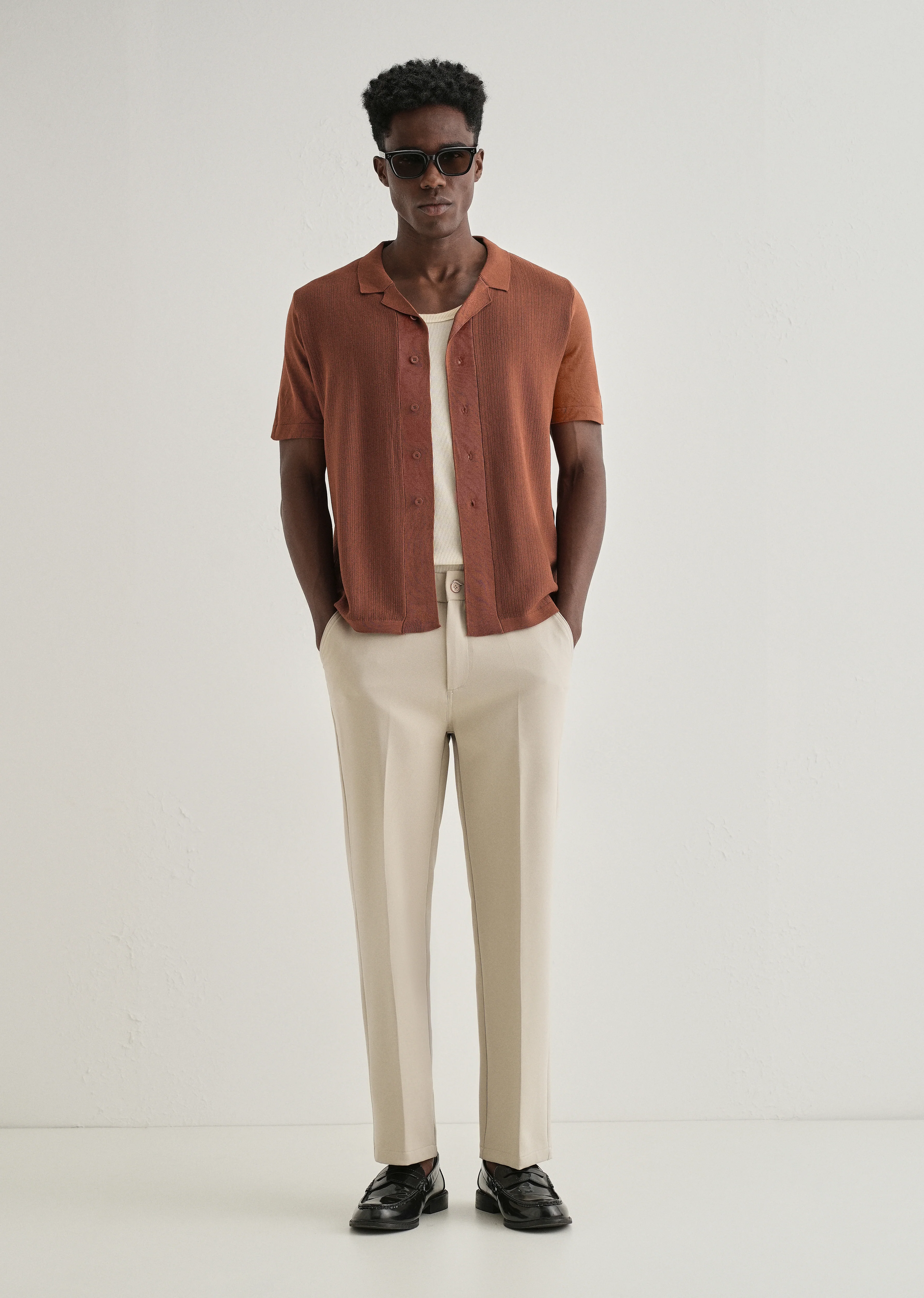 Terracotta Cuban Collar Knitted Shirt - Image 6