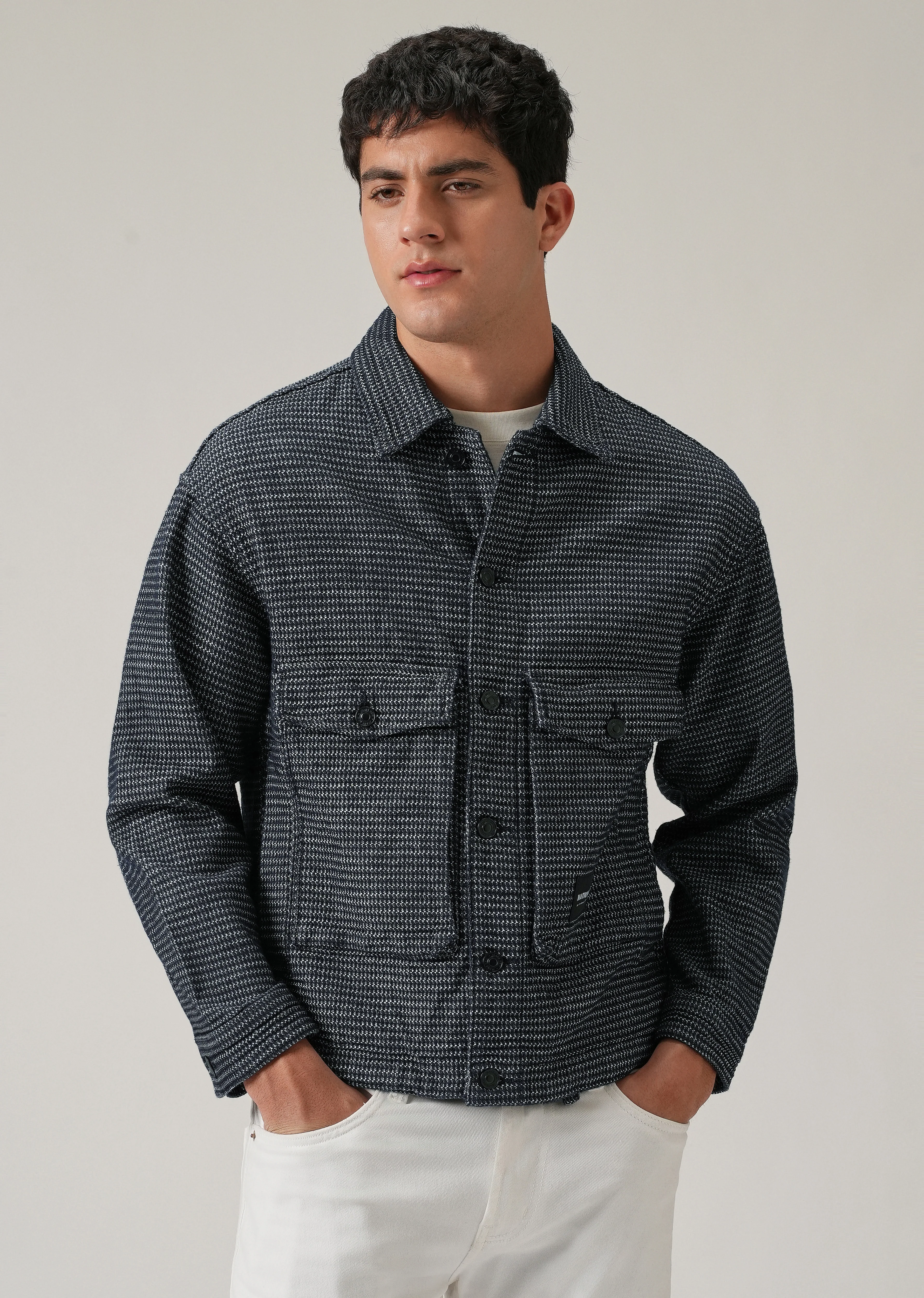 Textured Denim Jacquard Jacket - Image 3