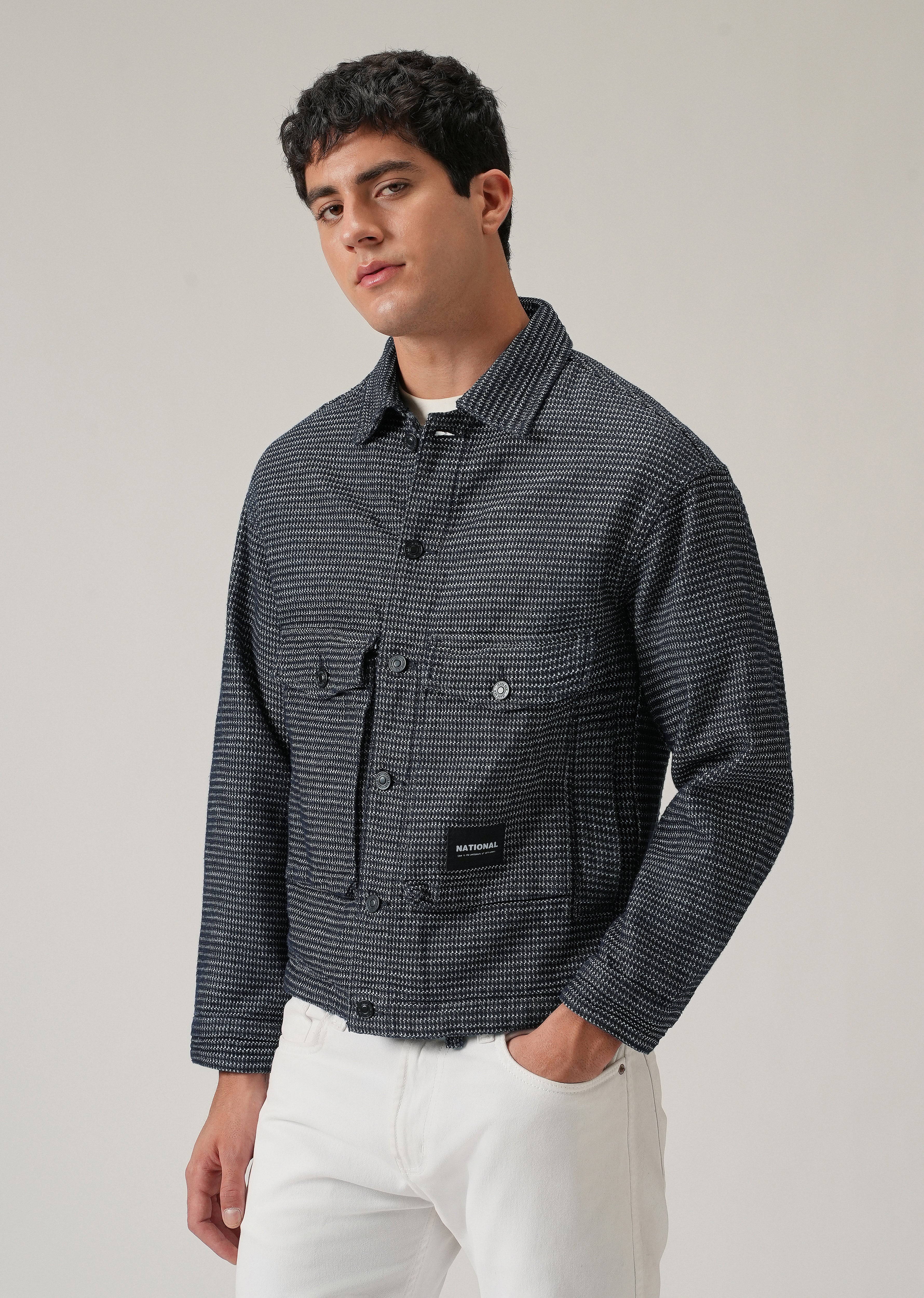 Textured Denim Jacquard Jacket - Image 4