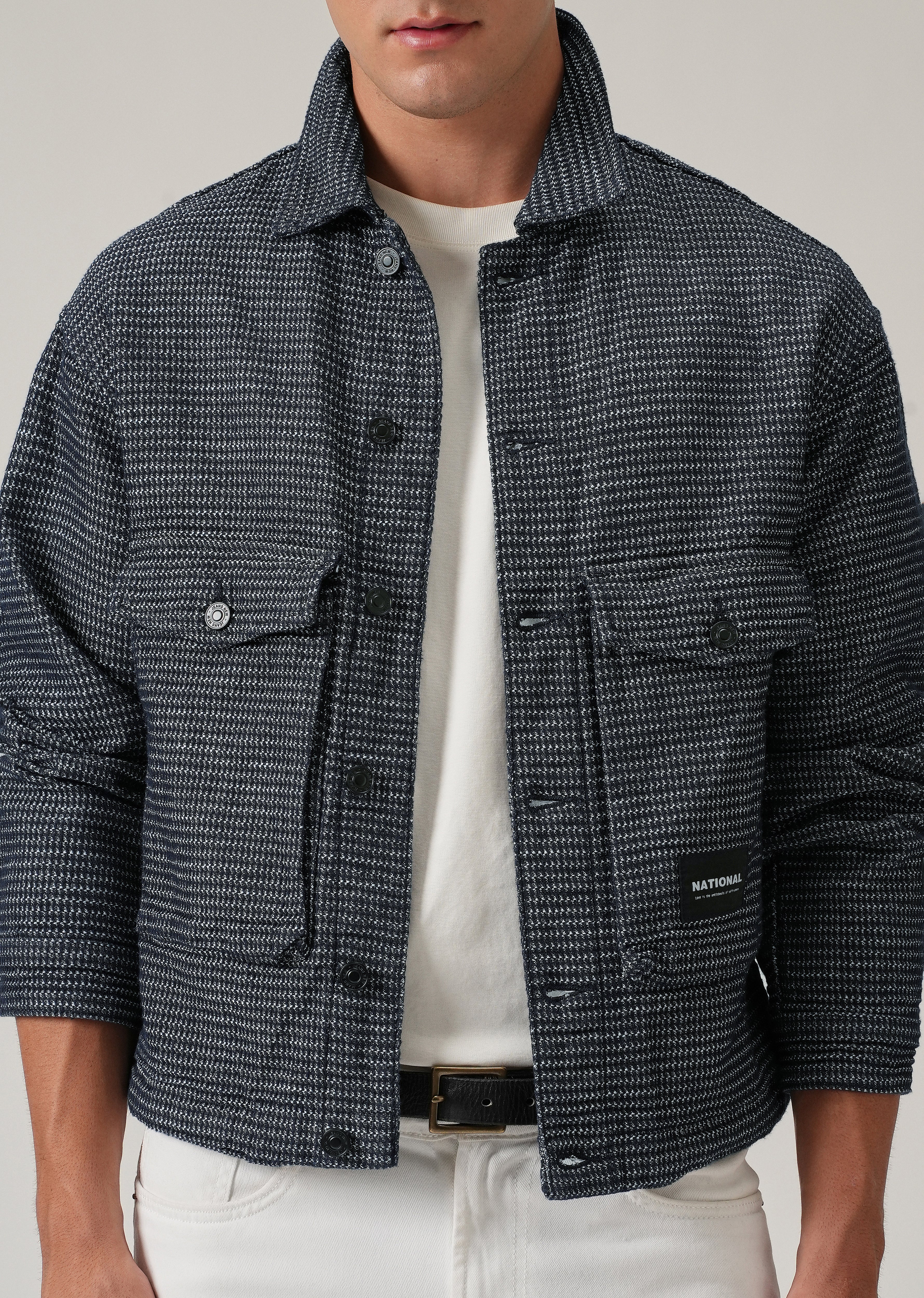 Textured Denim Jacquard Jacket - Image 7