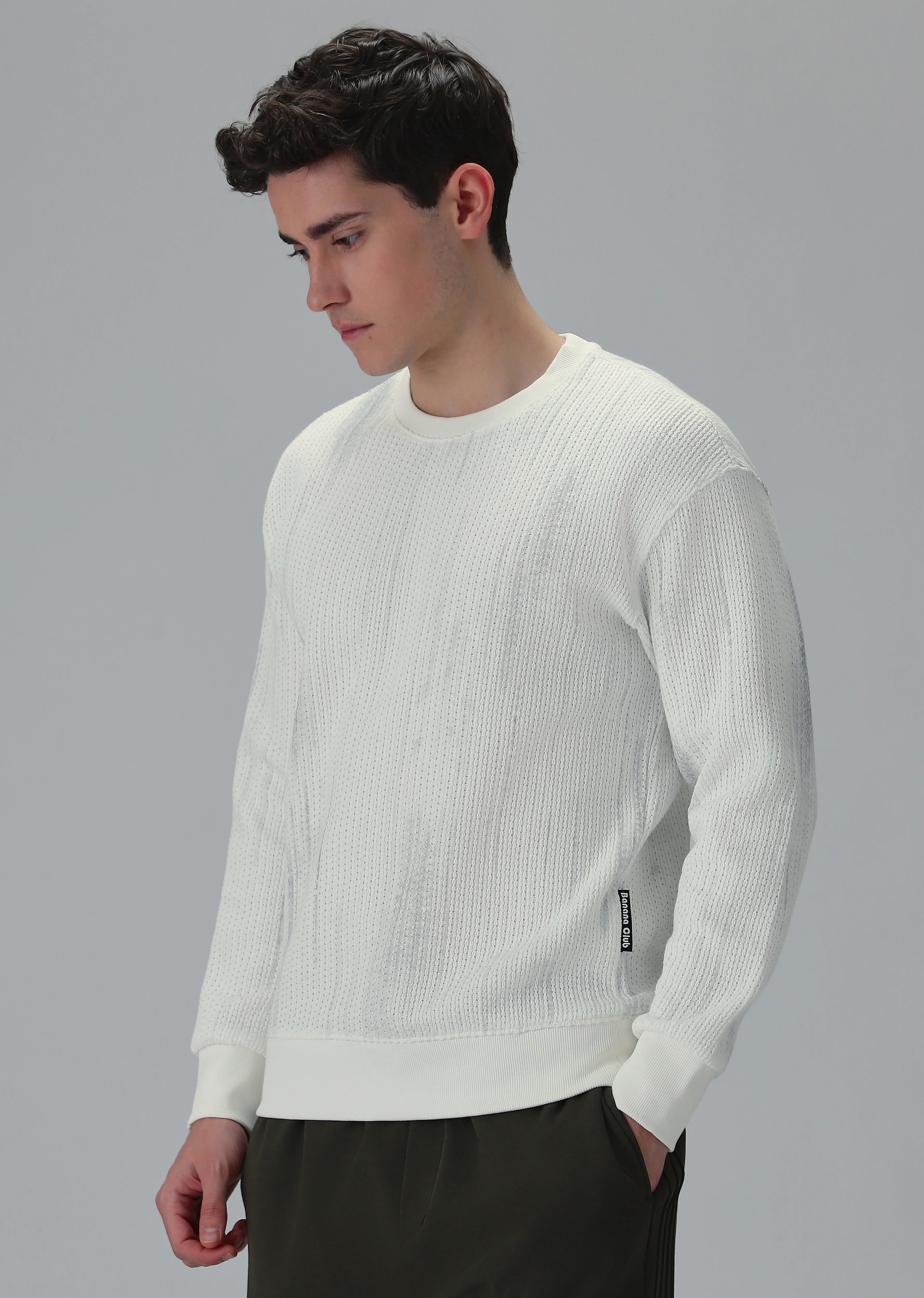 Textured Knit White Sweatshirt - Image 4