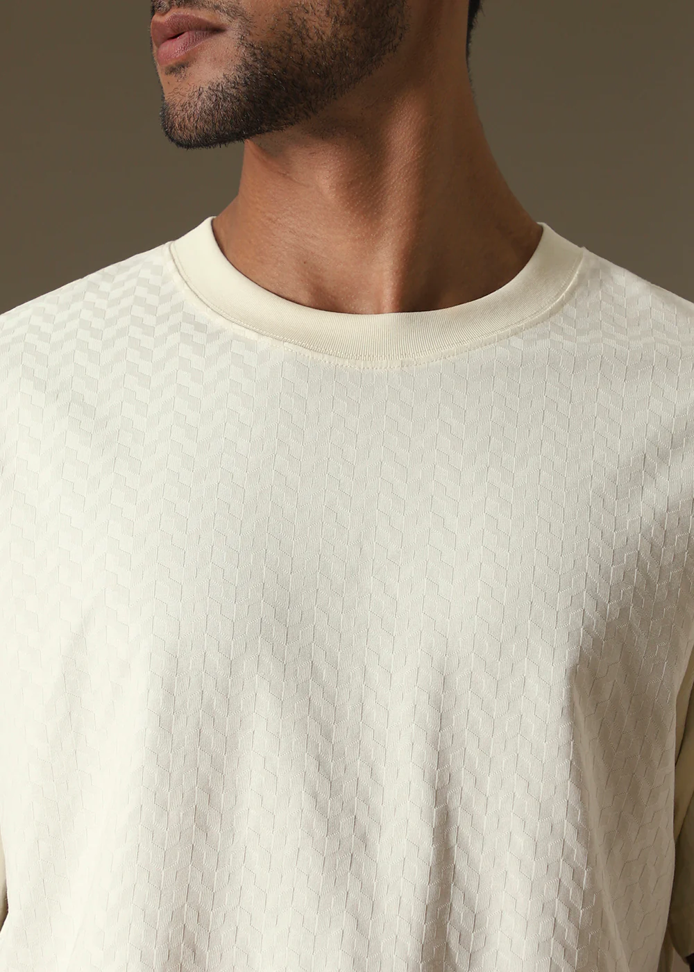Textured Off White Plain Oversized T-shirt - Image 2