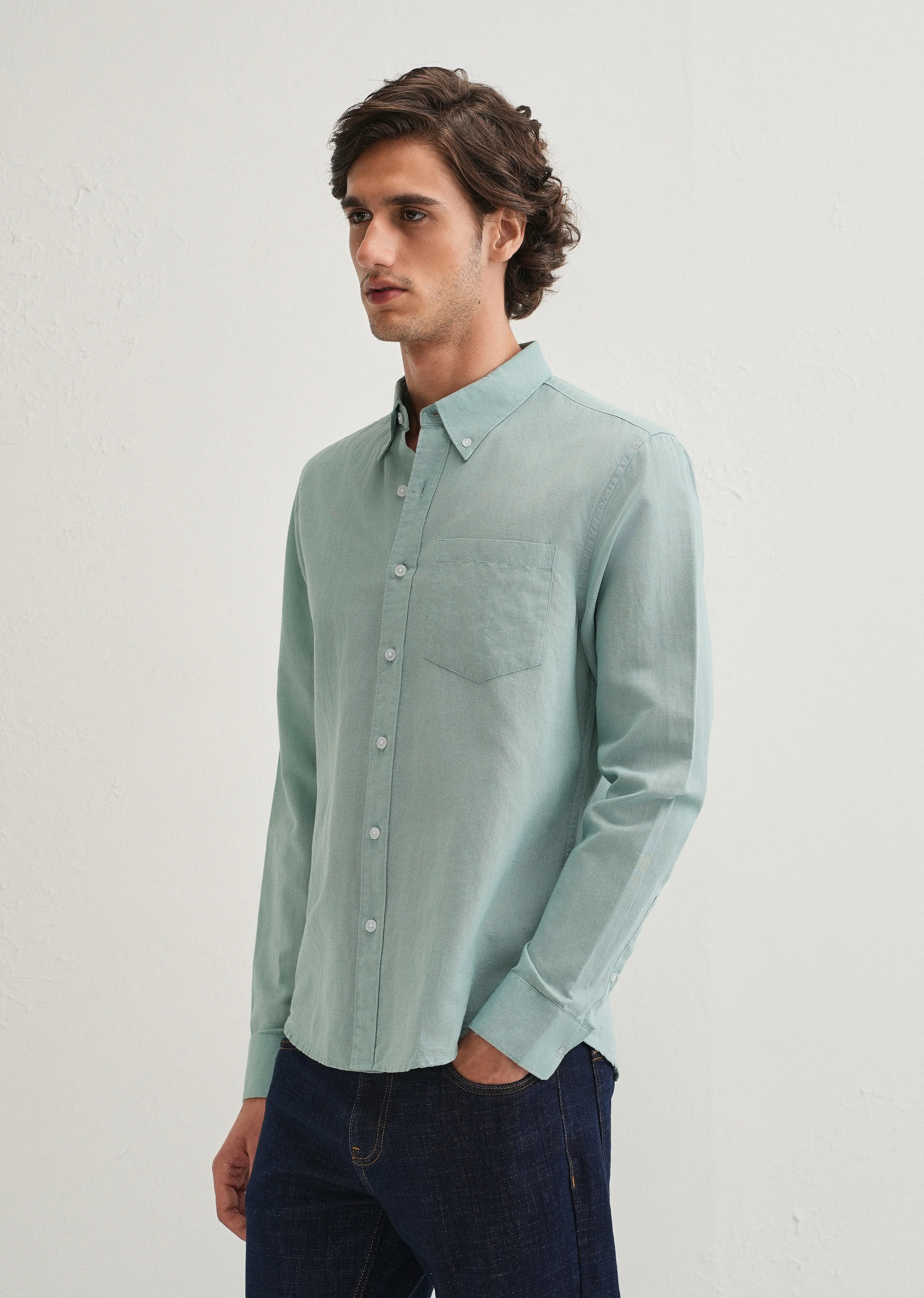 Tiffany Blue Cotton Linen Shirt - Image 5