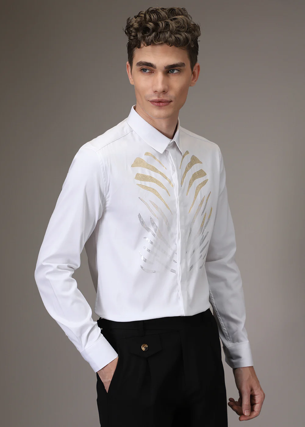 Tiger Stripe White Designer Shirt - Image 2