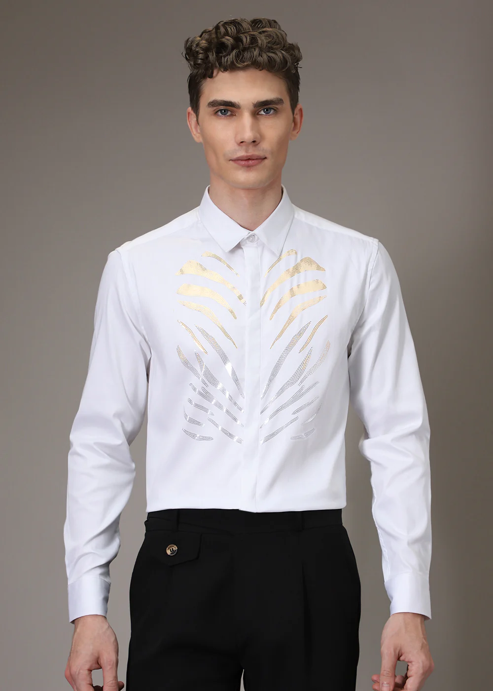 Tiger Stripe White Designer Shirt - Image 4
