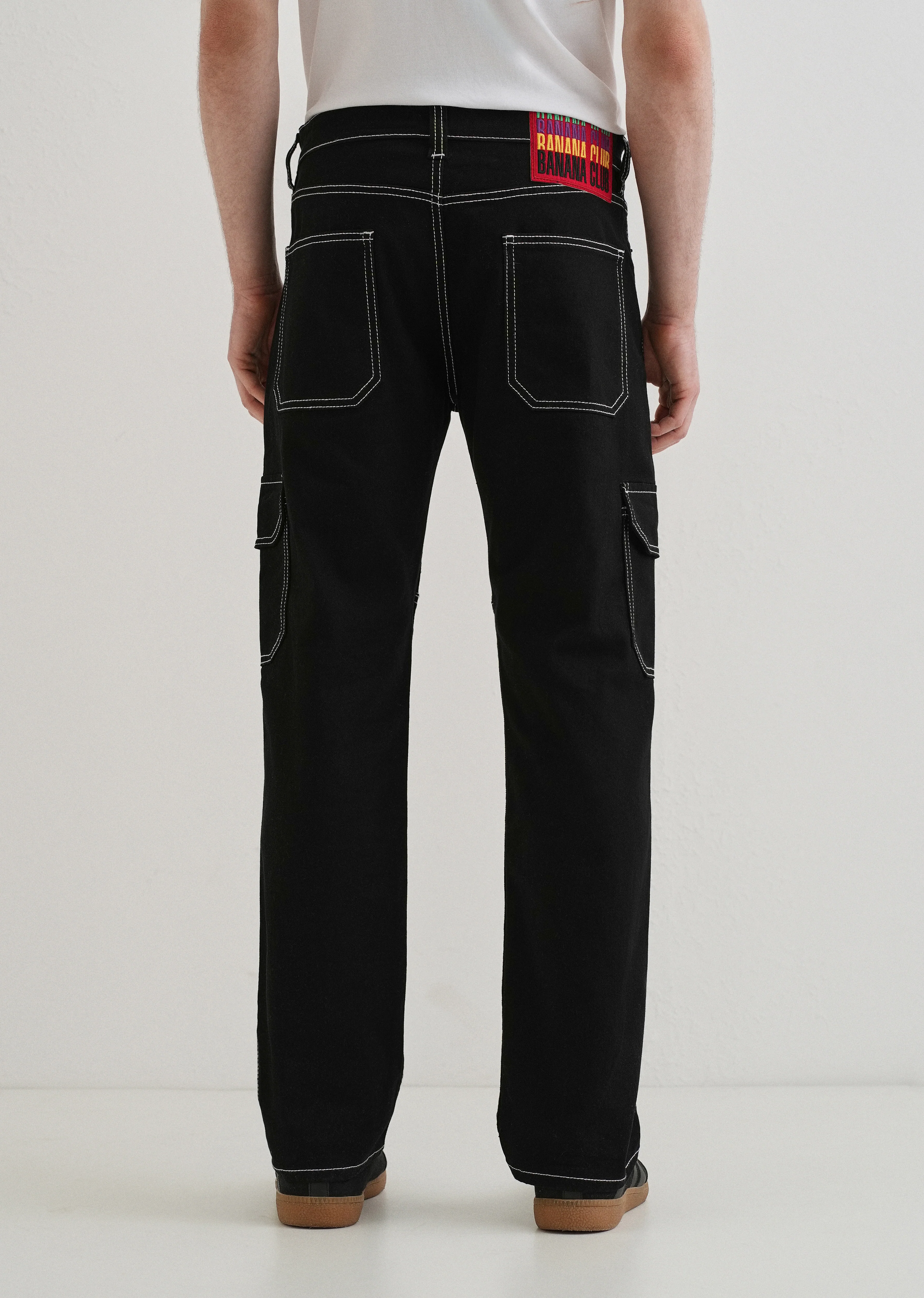 Top Stitched Black Denim Cargo - Image 2