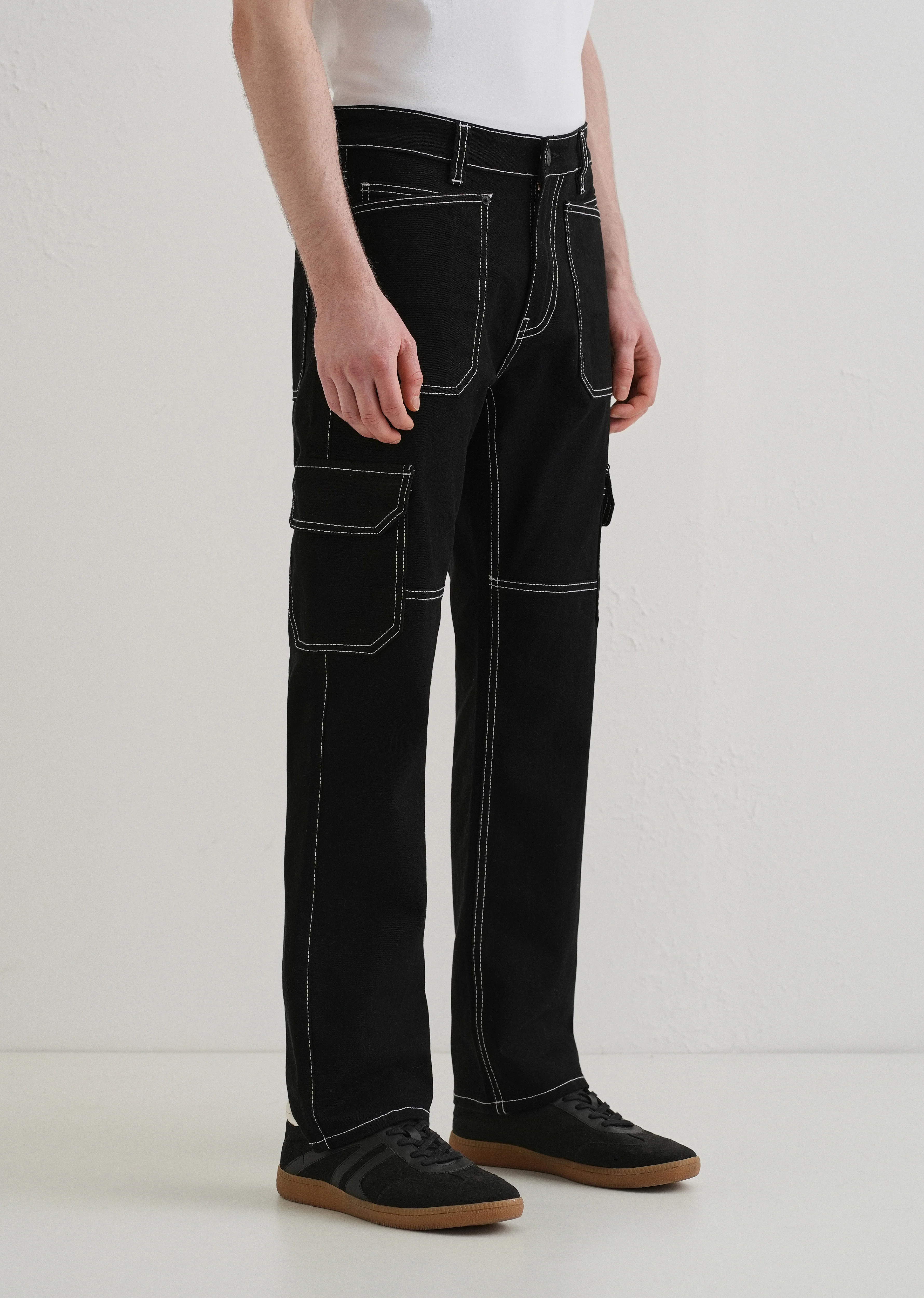 Top Stitched Black Denim Cargo - Image 4