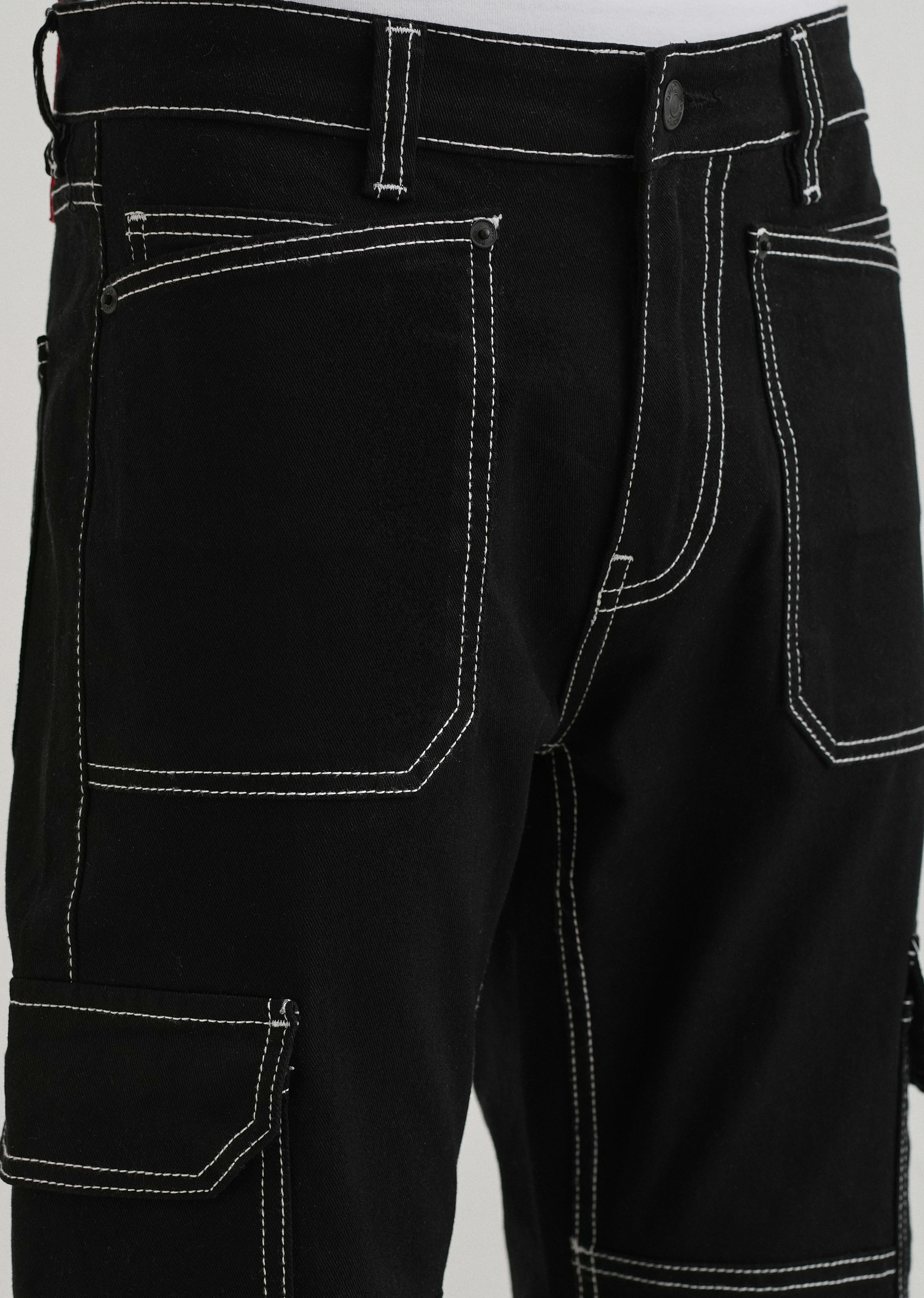 Top Stitched Black Denim Cargo - Image 5