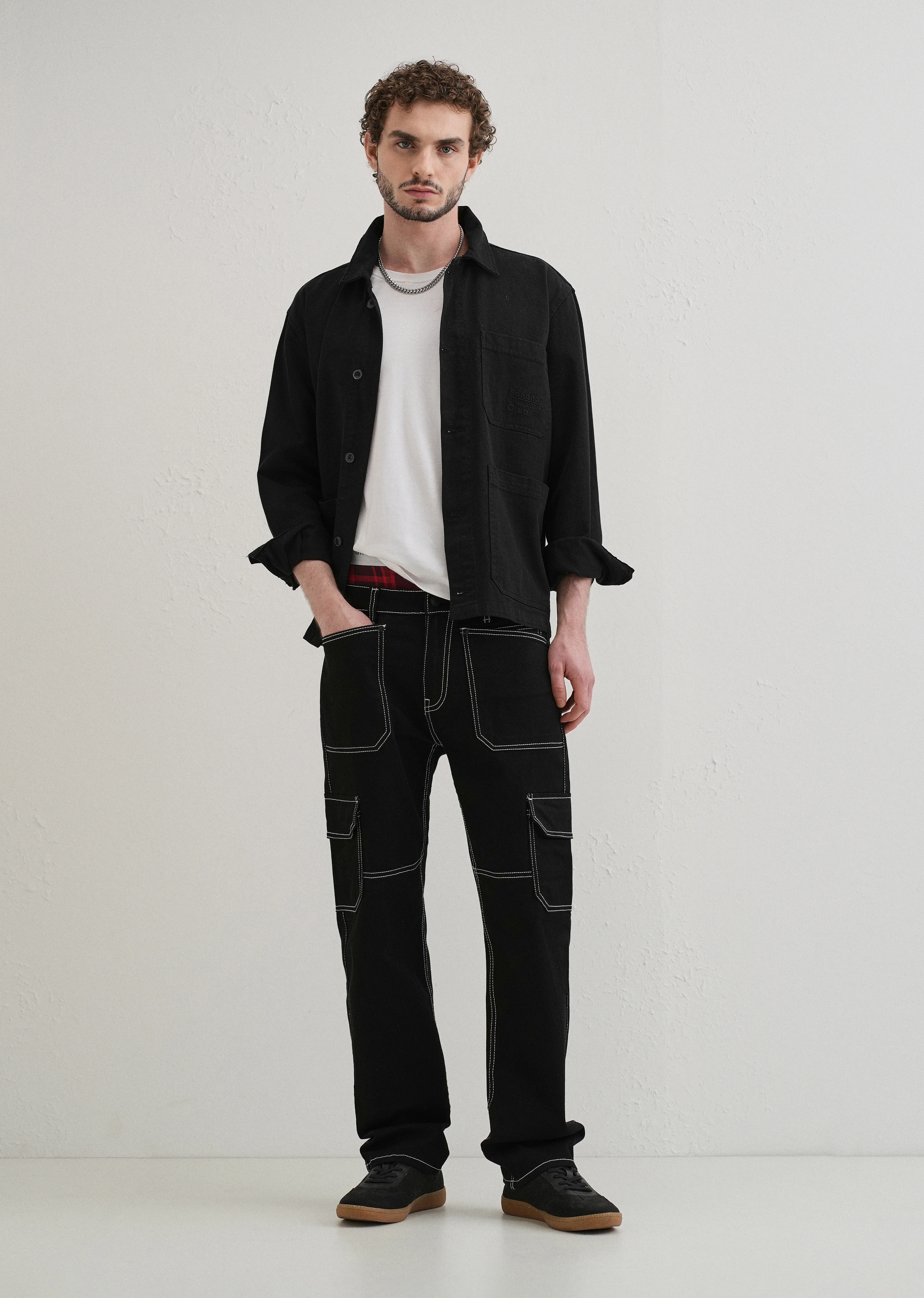 Top Stitched Black Denim Cargo - Image 6