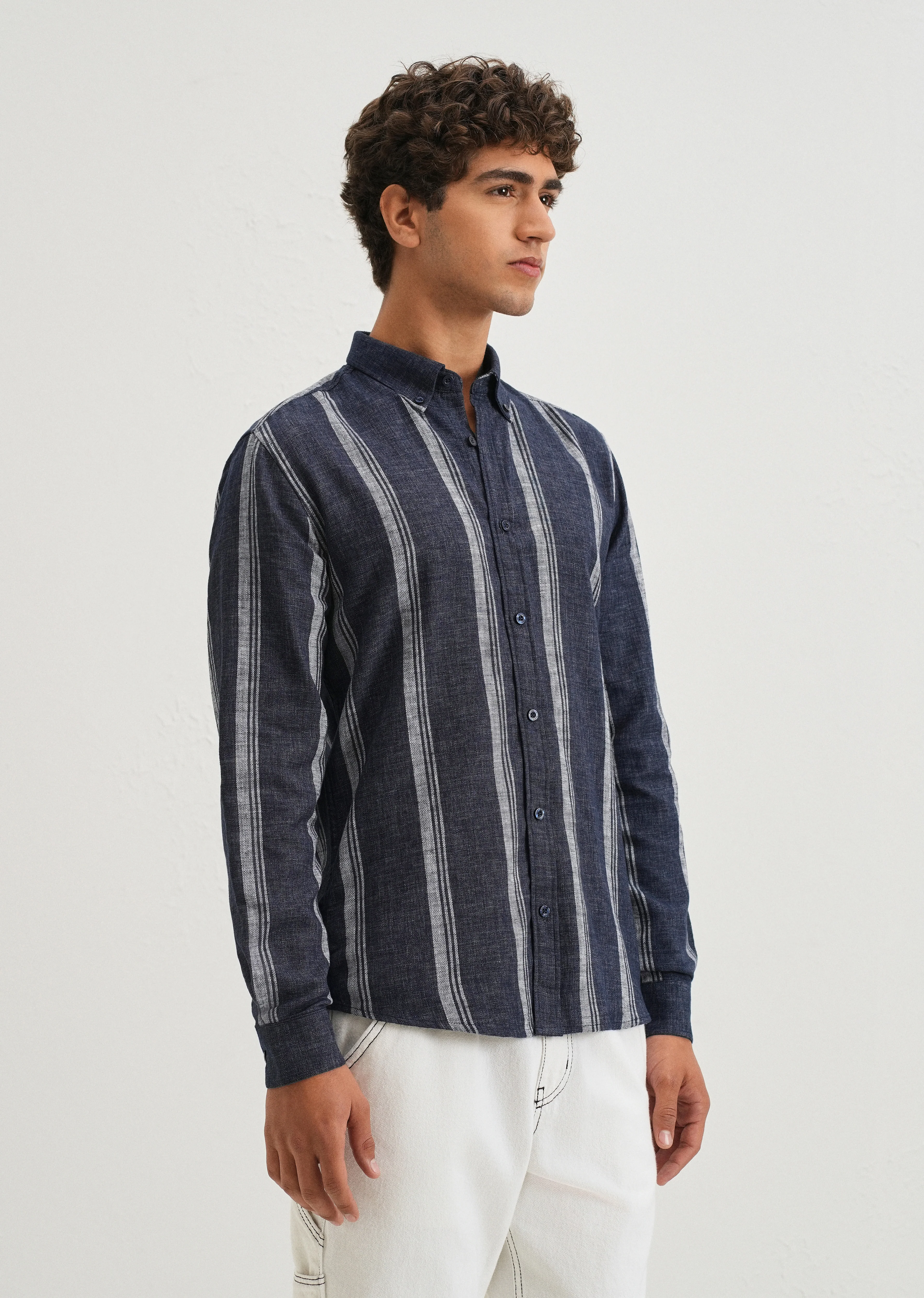 Melange Triadic Blue Stripe Shirt - Image 4