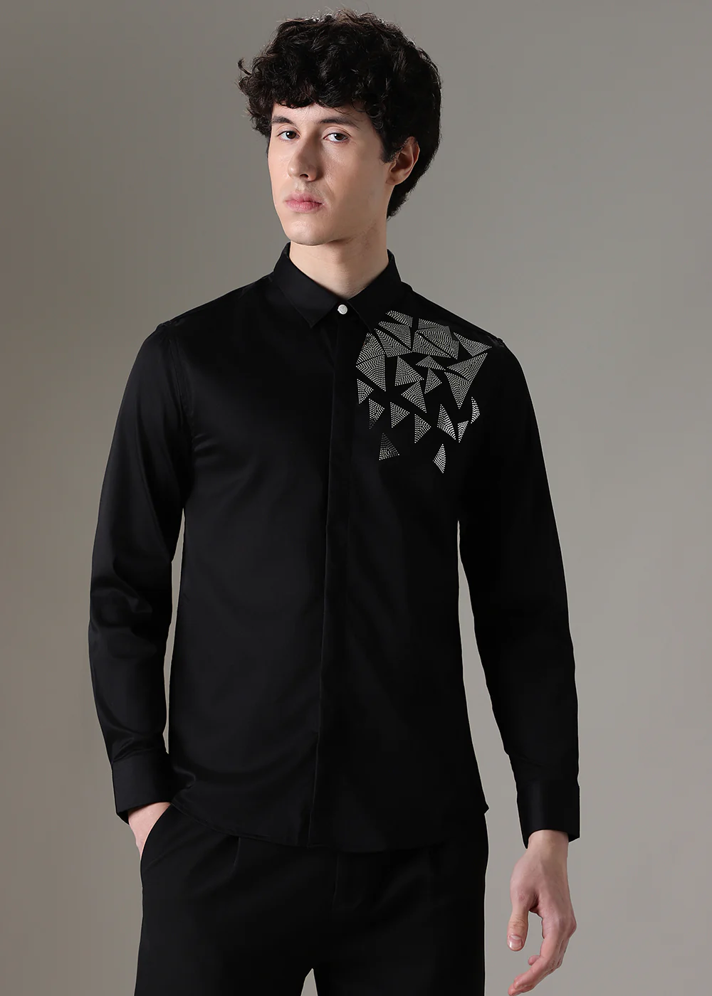 Triangle Grid Black Designer Shirt - Image 3