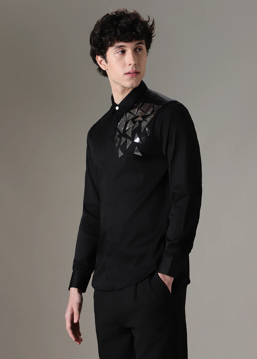 Triangle Grid Black Designer Shirt - Image 5