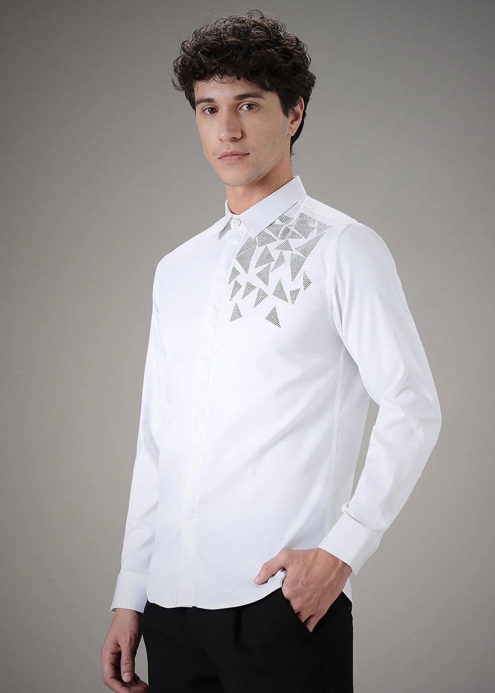 Triangle Grid White Designer Shirt - Image 5