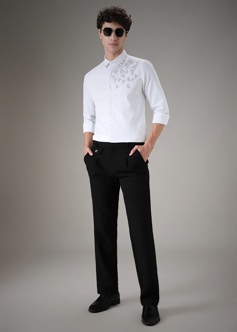 Triangle Grid White Designer Shirt - Image 6