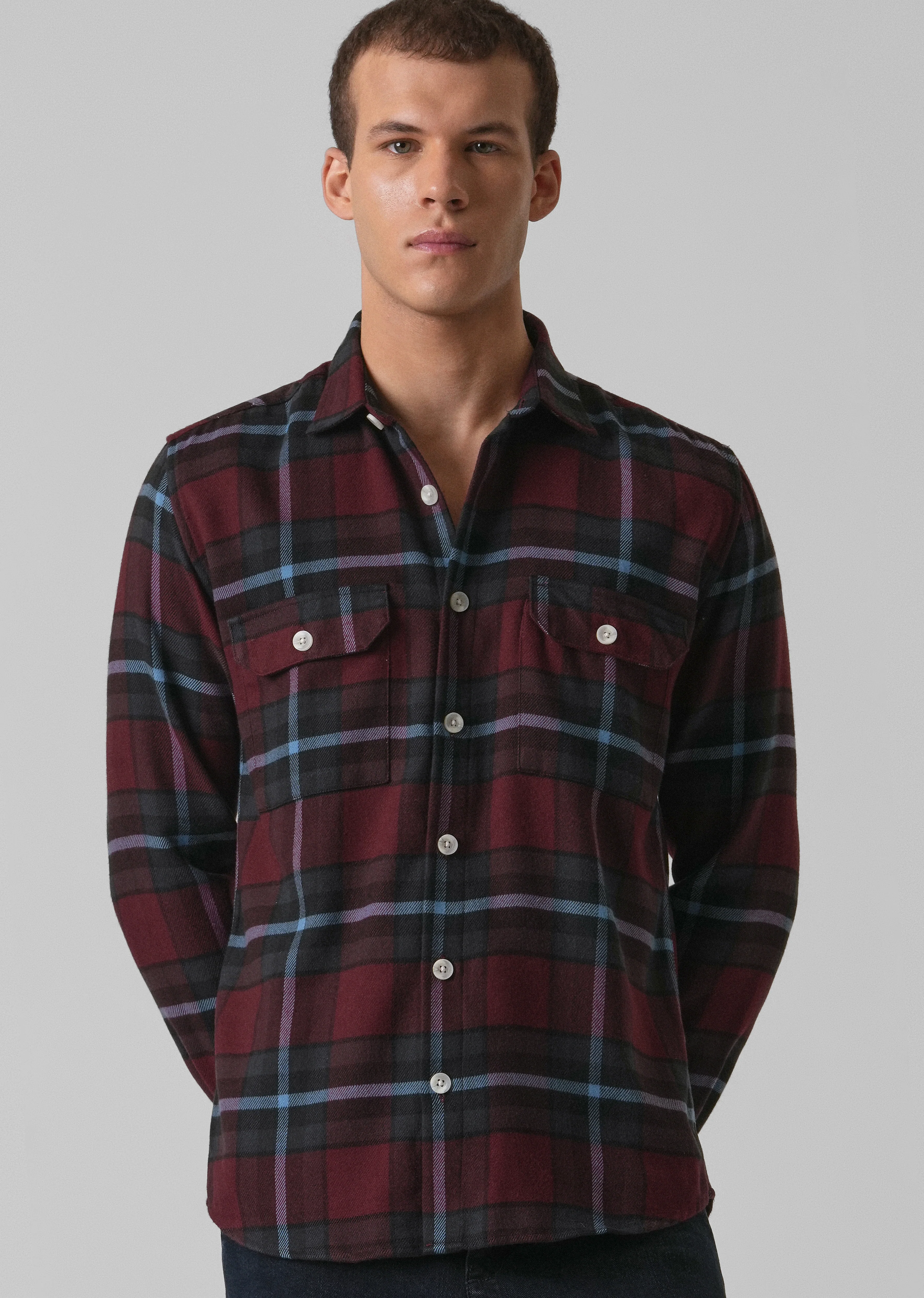 True Red Brushed Cotton Check Shirt - Image 7