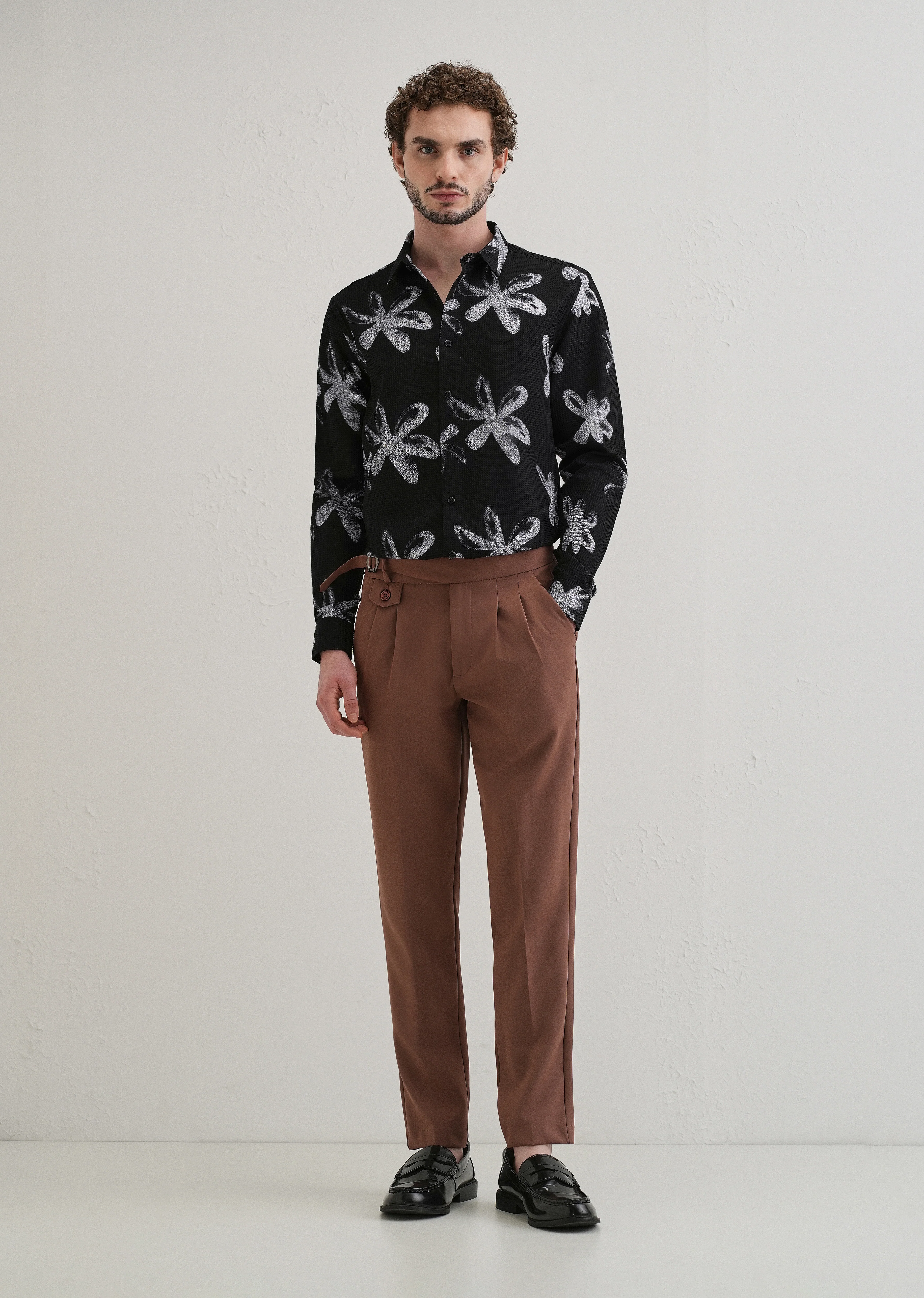 Twig Flower Waffle Dobby Black Shirt - Image 6