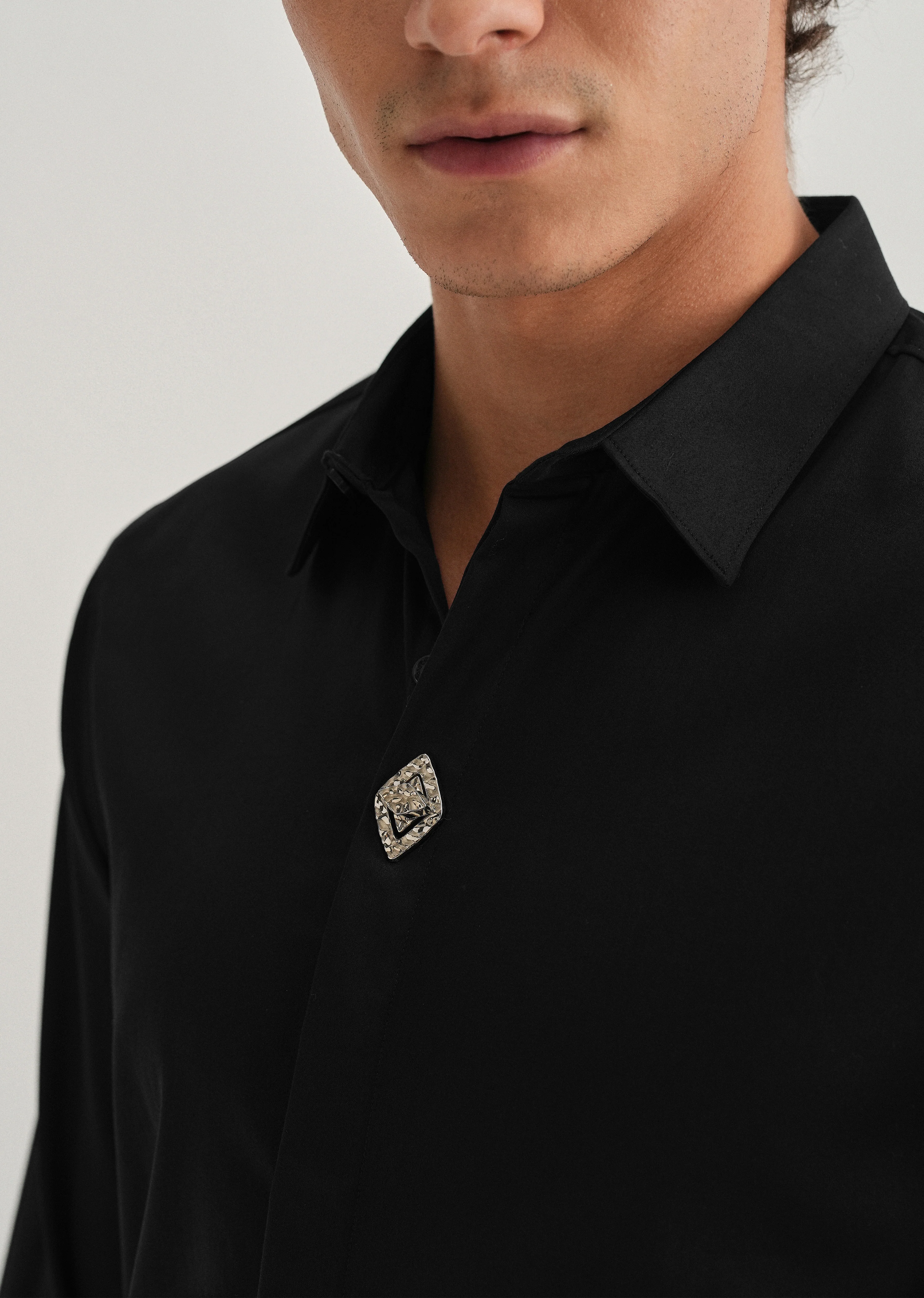 Twist Lock Button Black Designer Shirt - Image 5