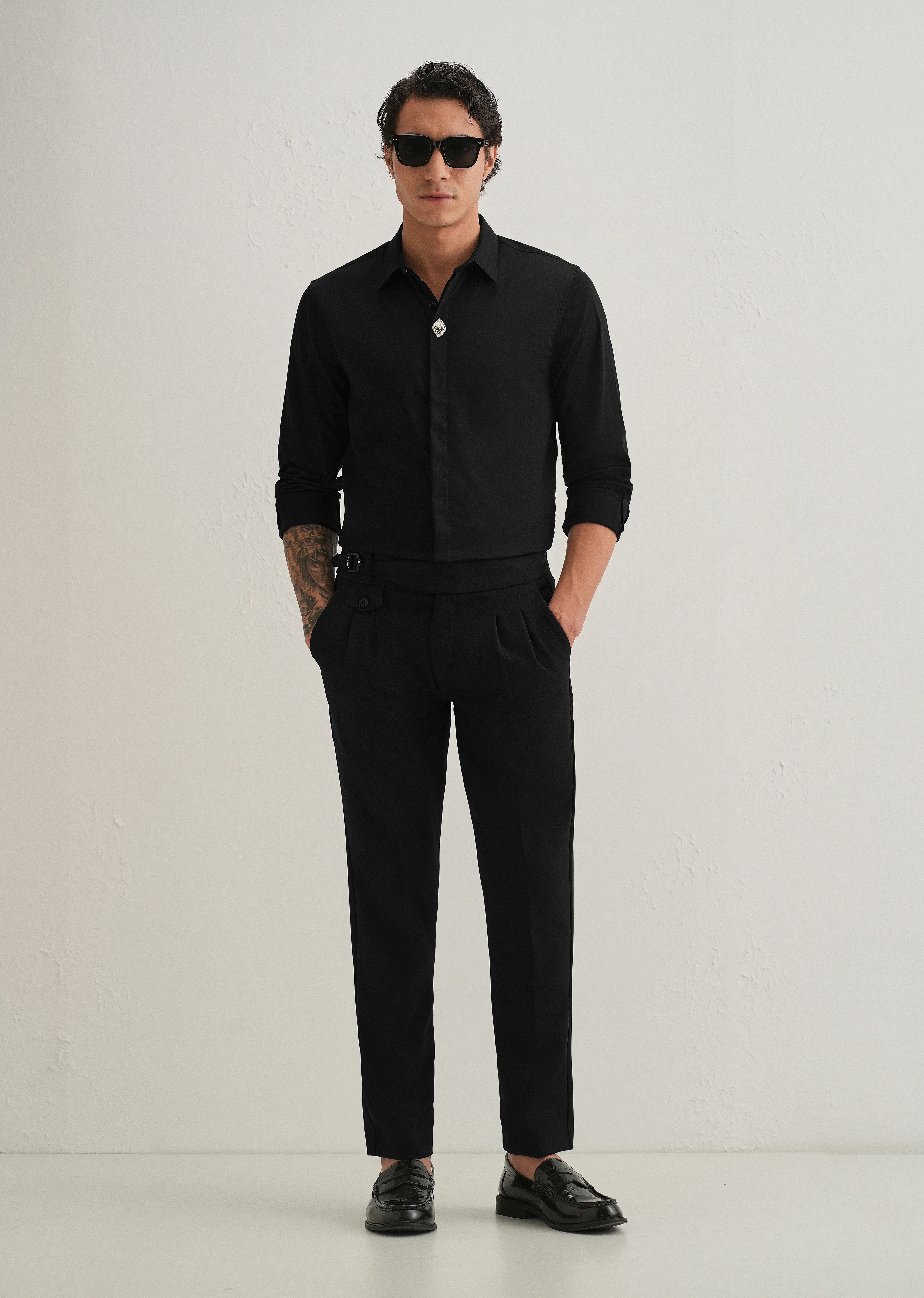Twist Lock Button Black Designer Shirt - Image 6