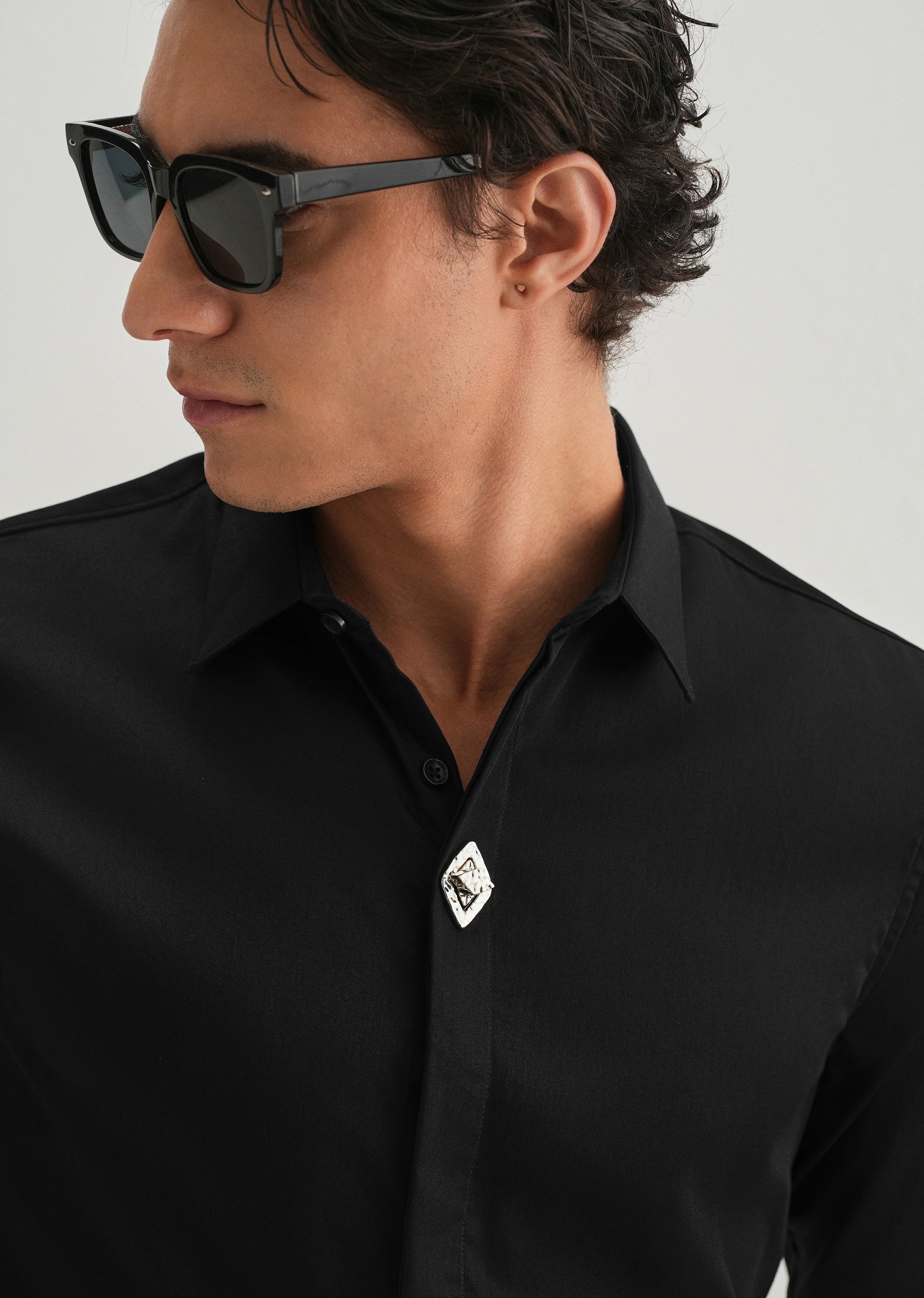 Twist Lock Button Black Designer Shirt - Image 7