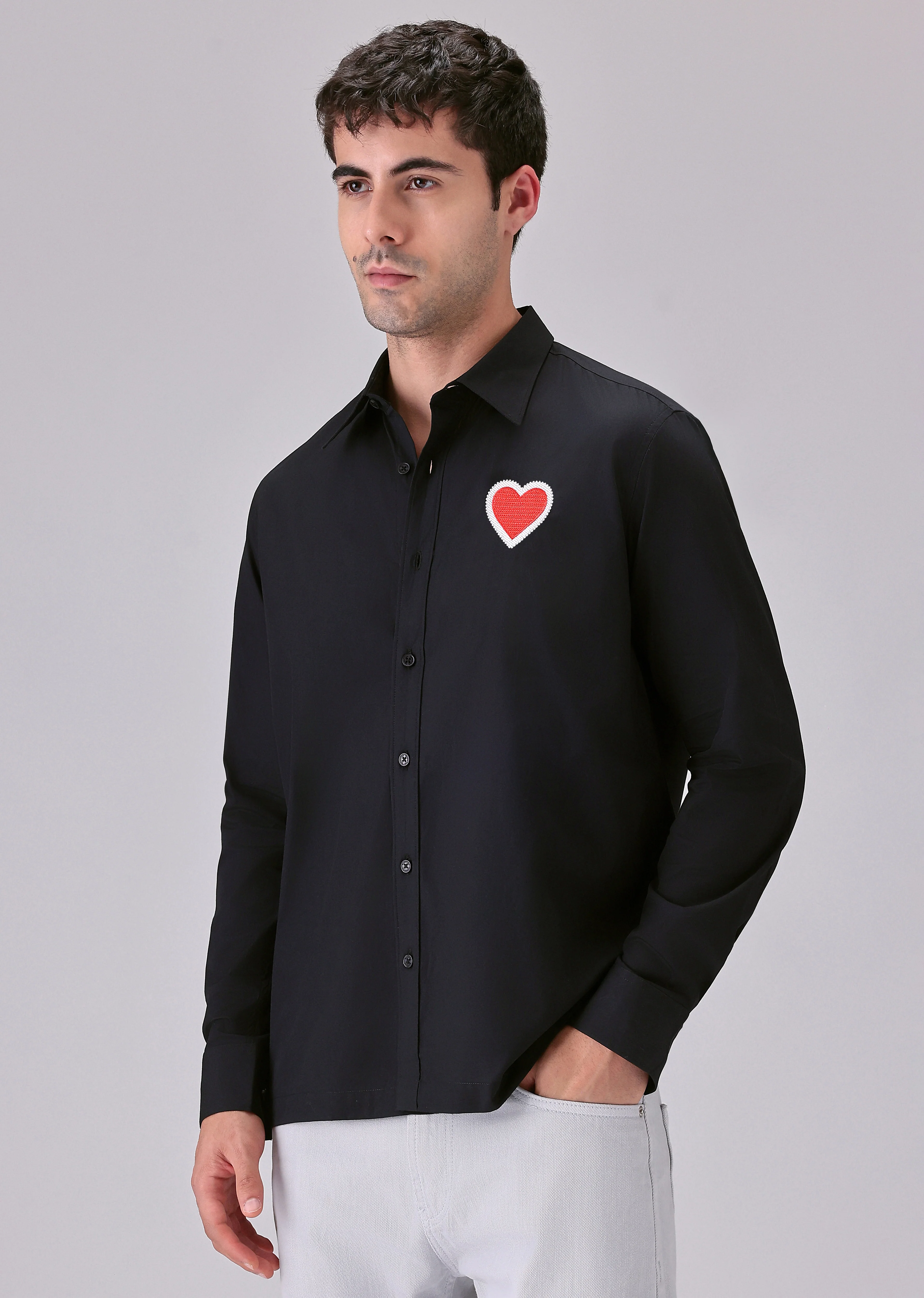 Valentine Heart Black Cotton Shirt - Image 4