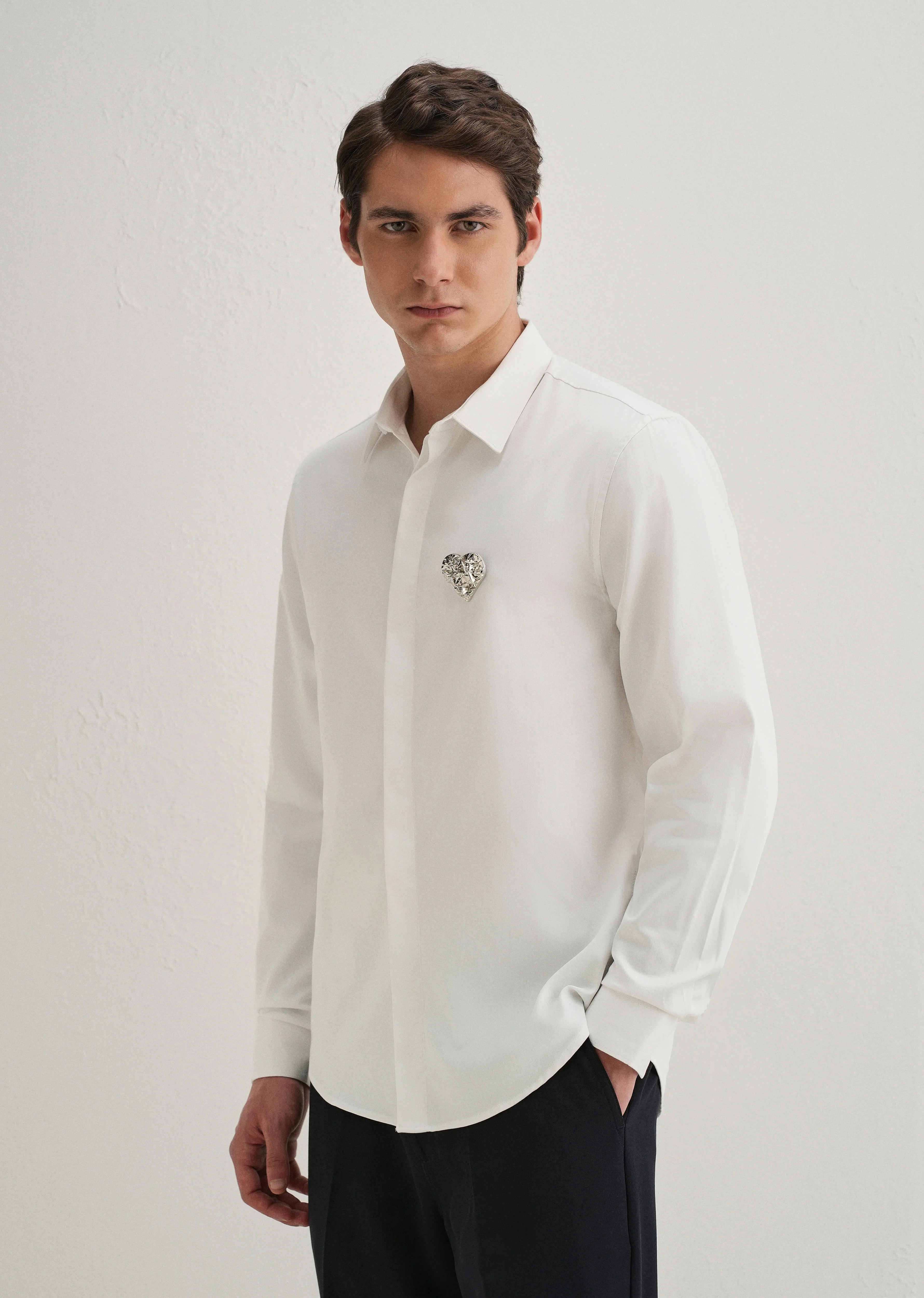 Valentine Heart Brooch White Designer Shirt - Image 4