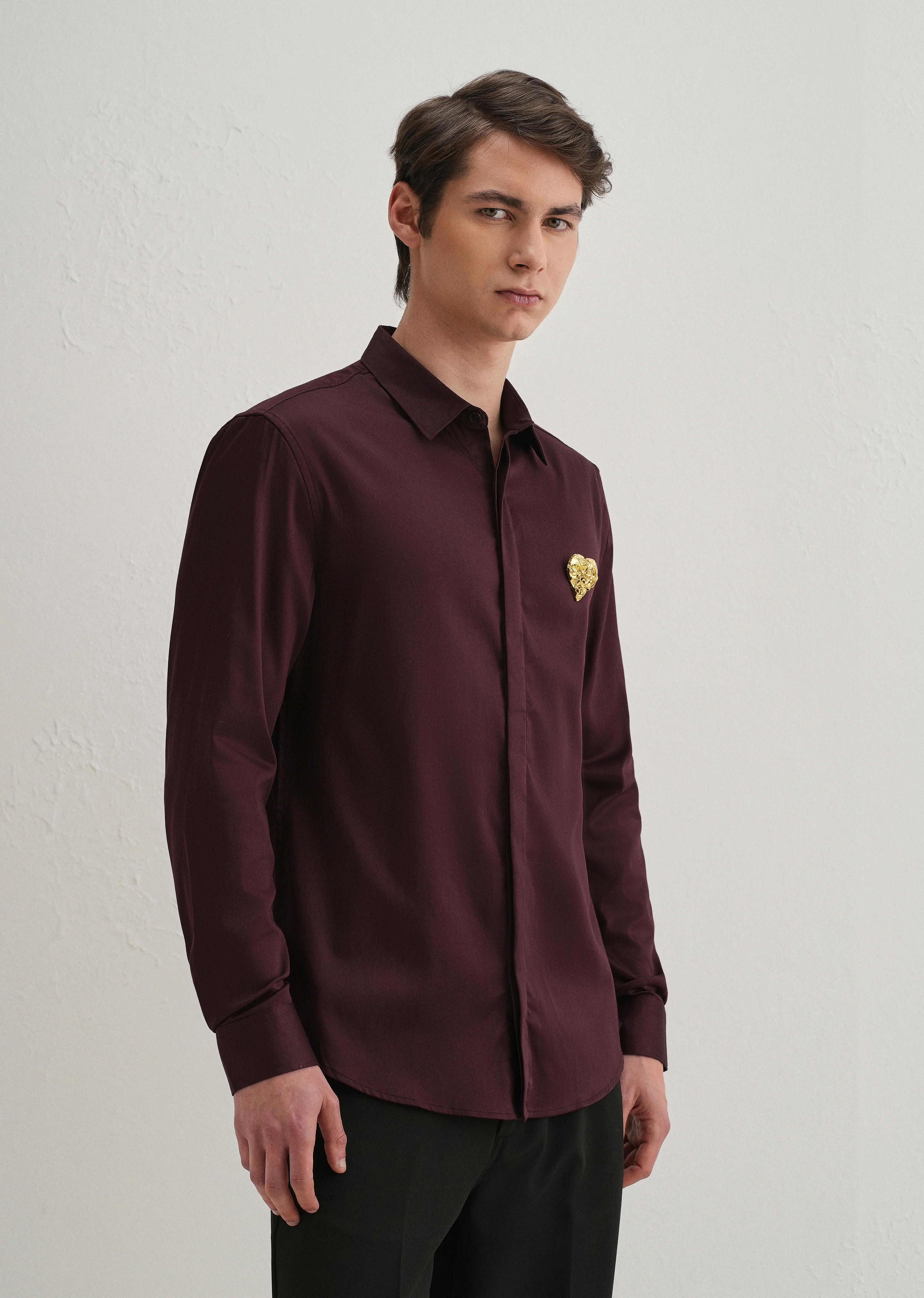 Valentine Heart Brooch Wine Designer Shirt - Image 4