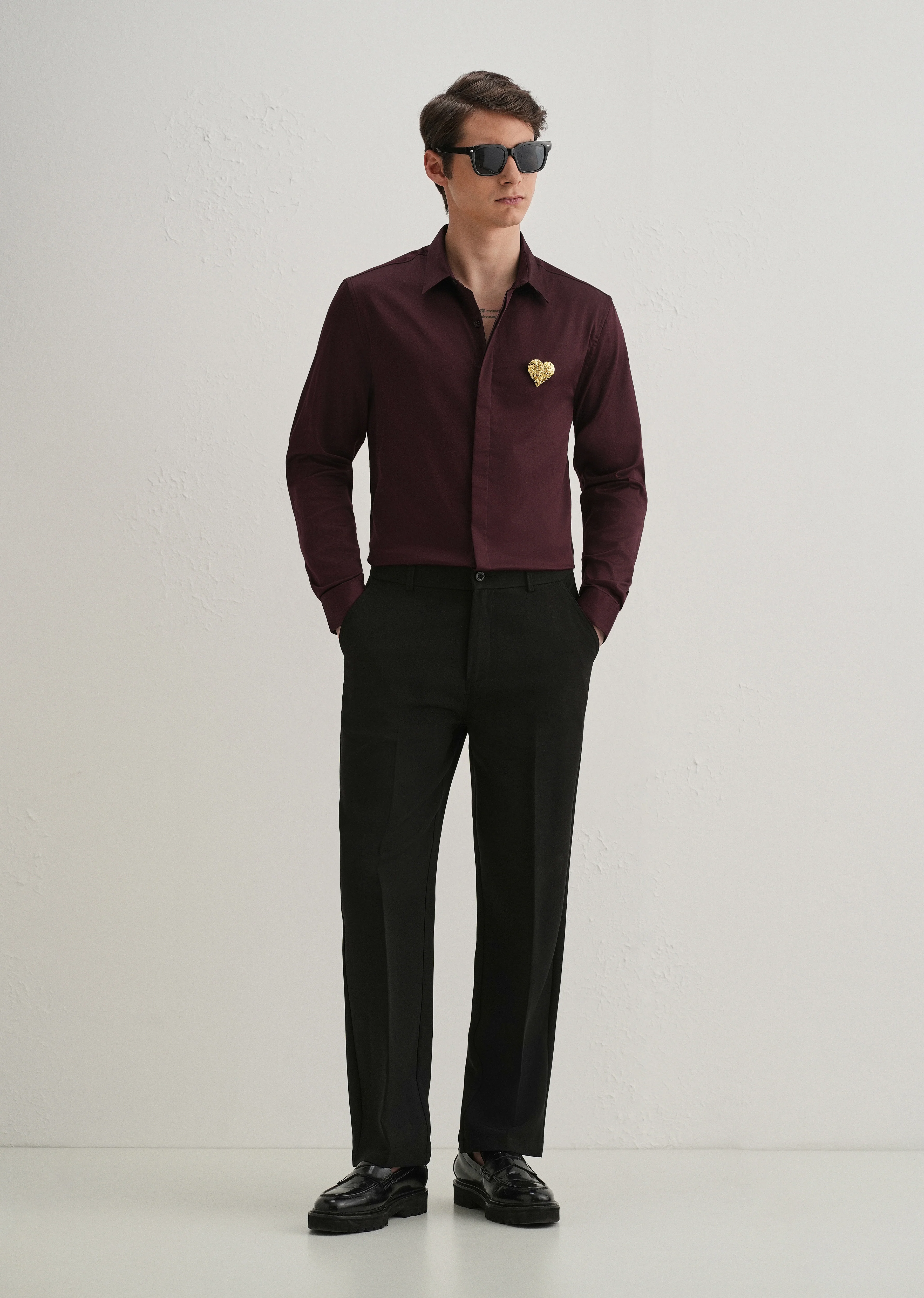 Valentine Heart Brooch Wine Designer Shirt - Image 6