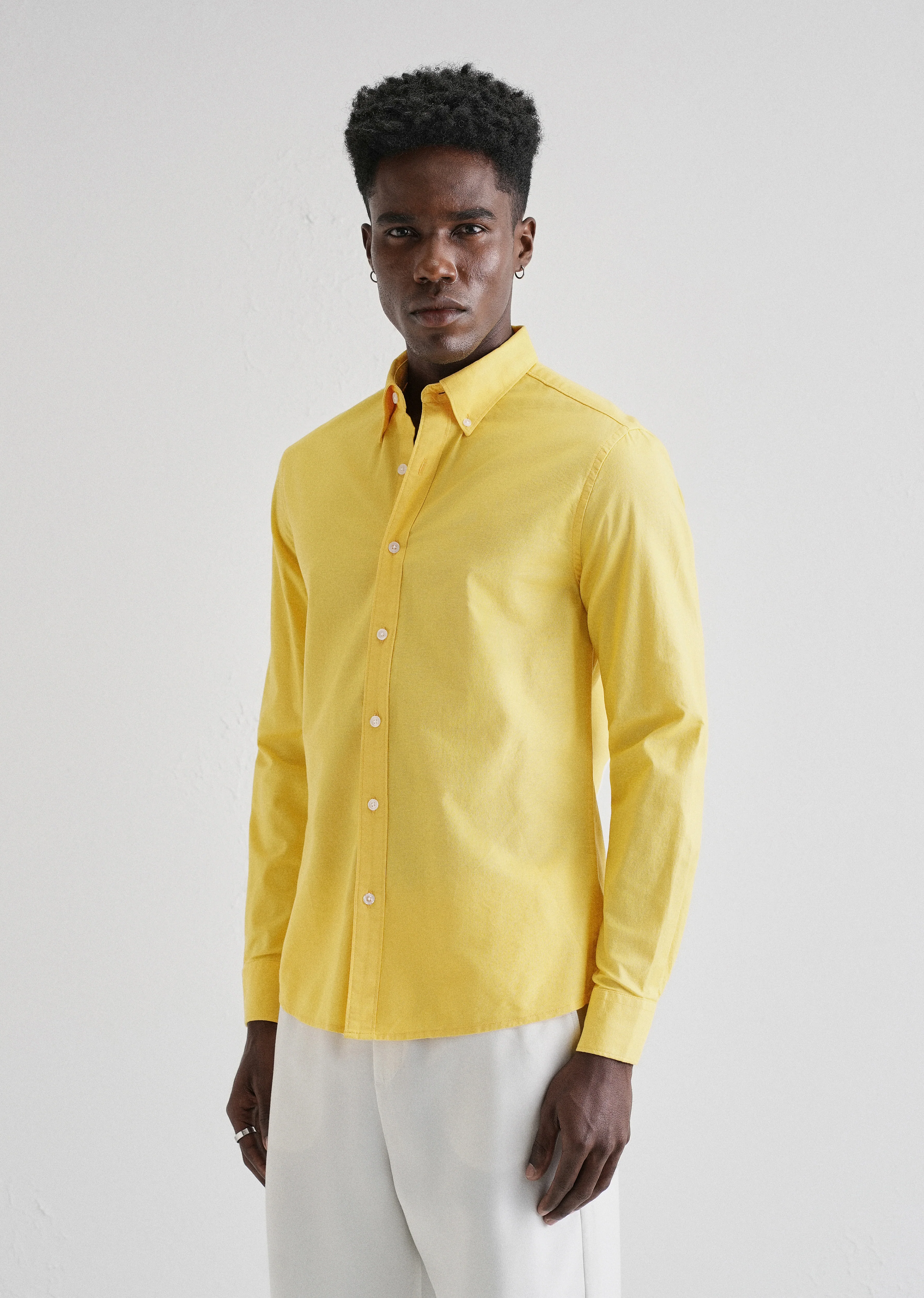 Vibrant Yellow Plain Oxford Shirt - Image 4