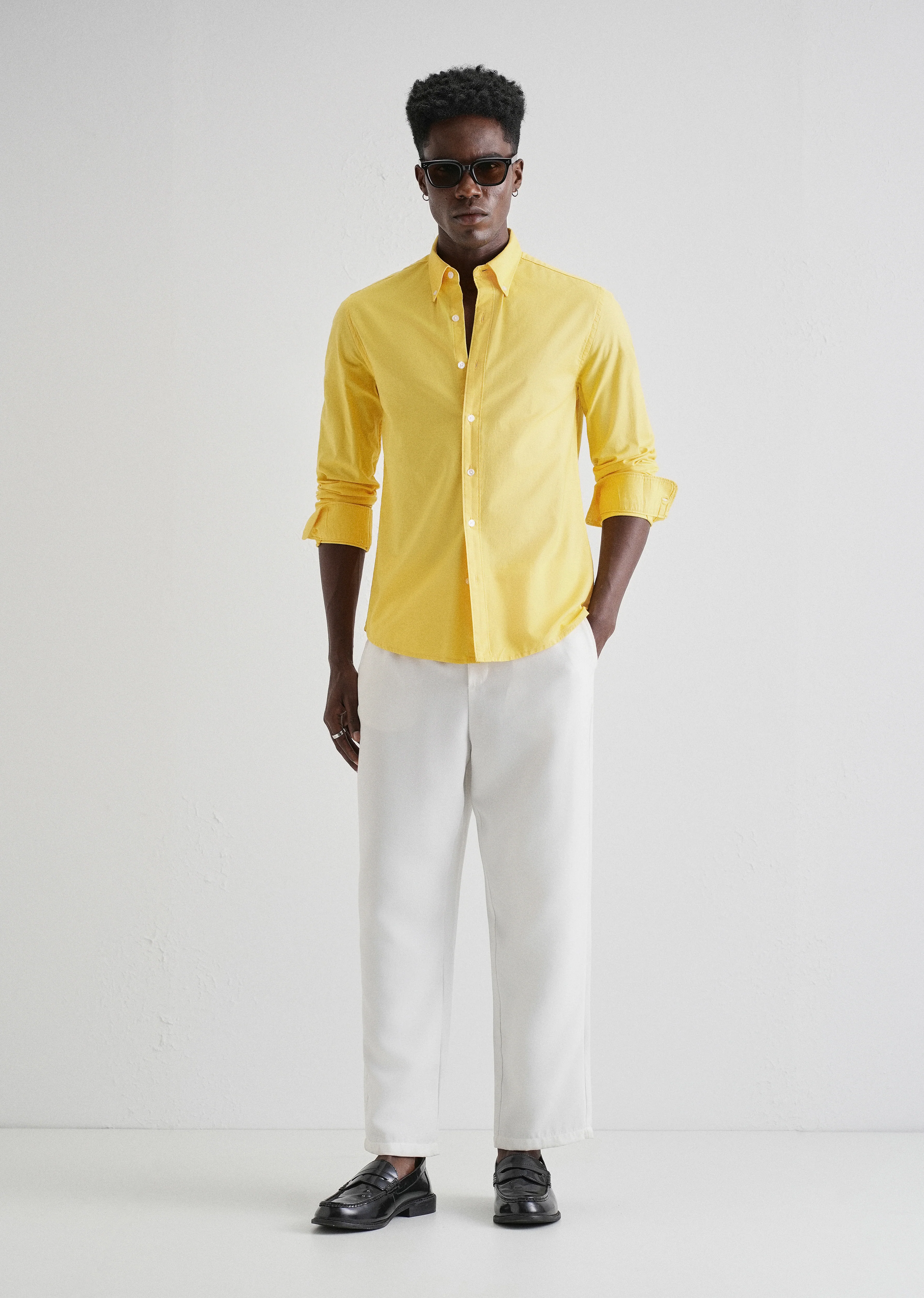 Vibrant Yellow Plain Oxford Shirt - Image 6