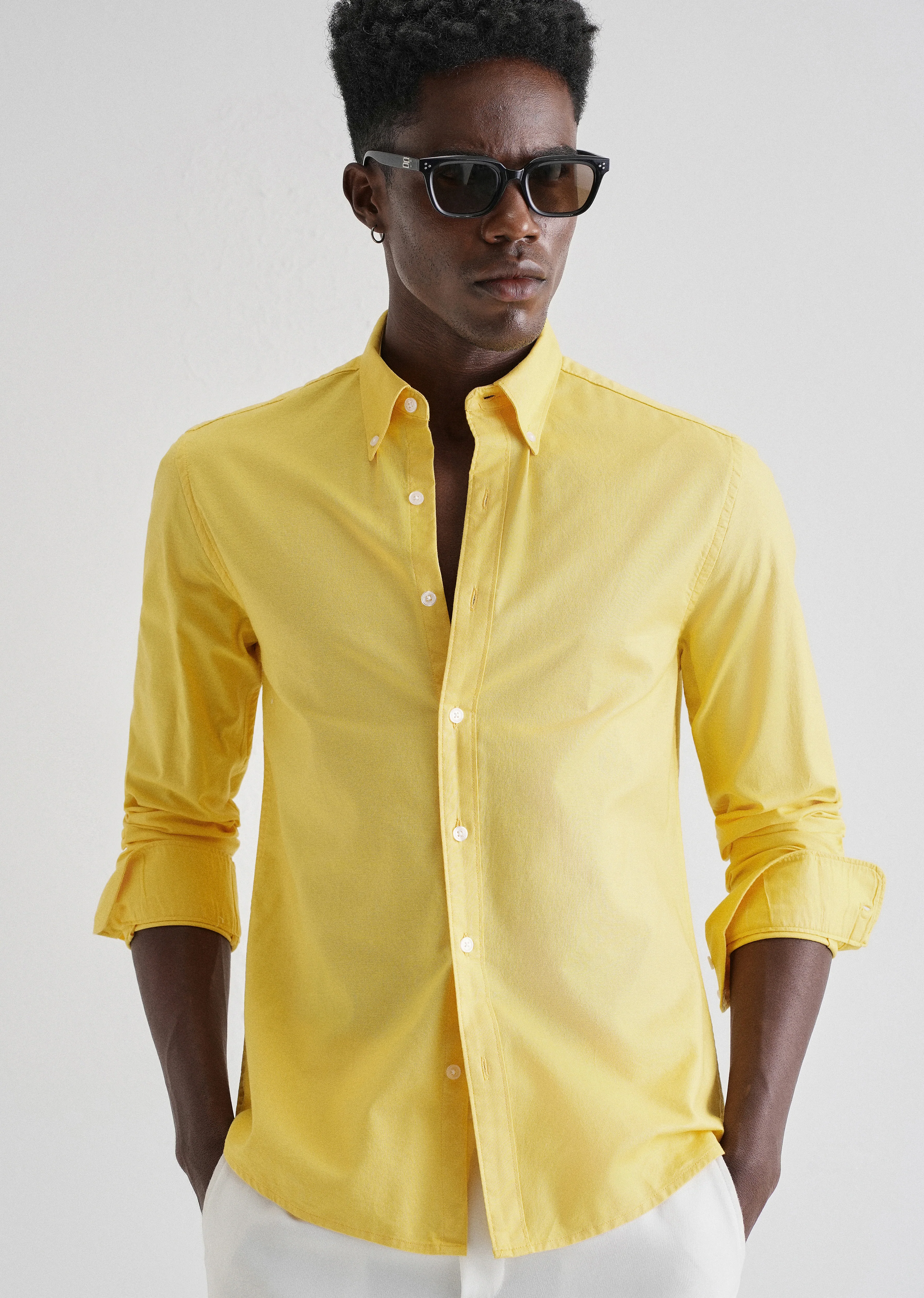 Vibrant Yellow Plain Oxford Shirt - Image 7