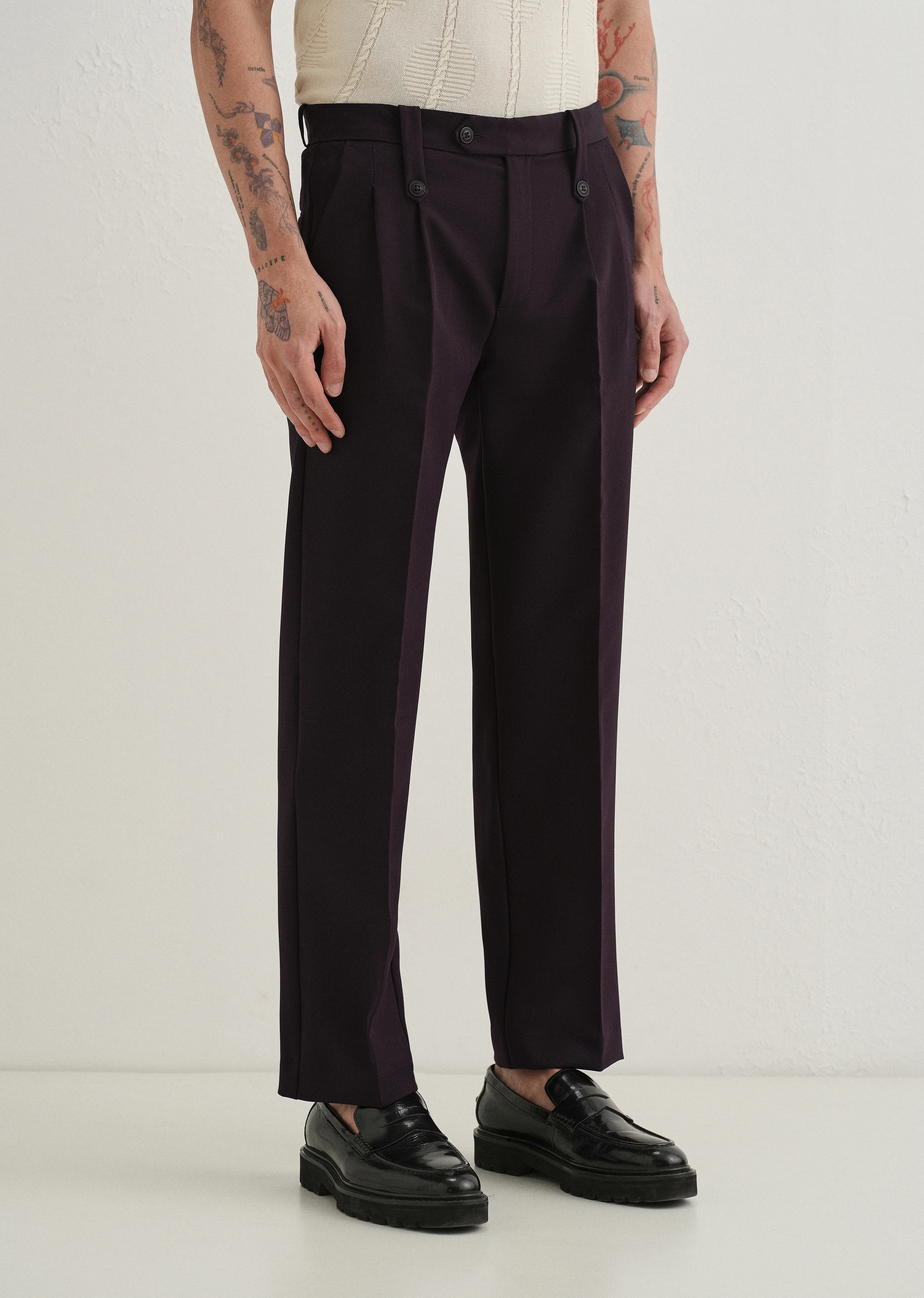 Violet Button-Tab Pleat Trouser - Image 4
